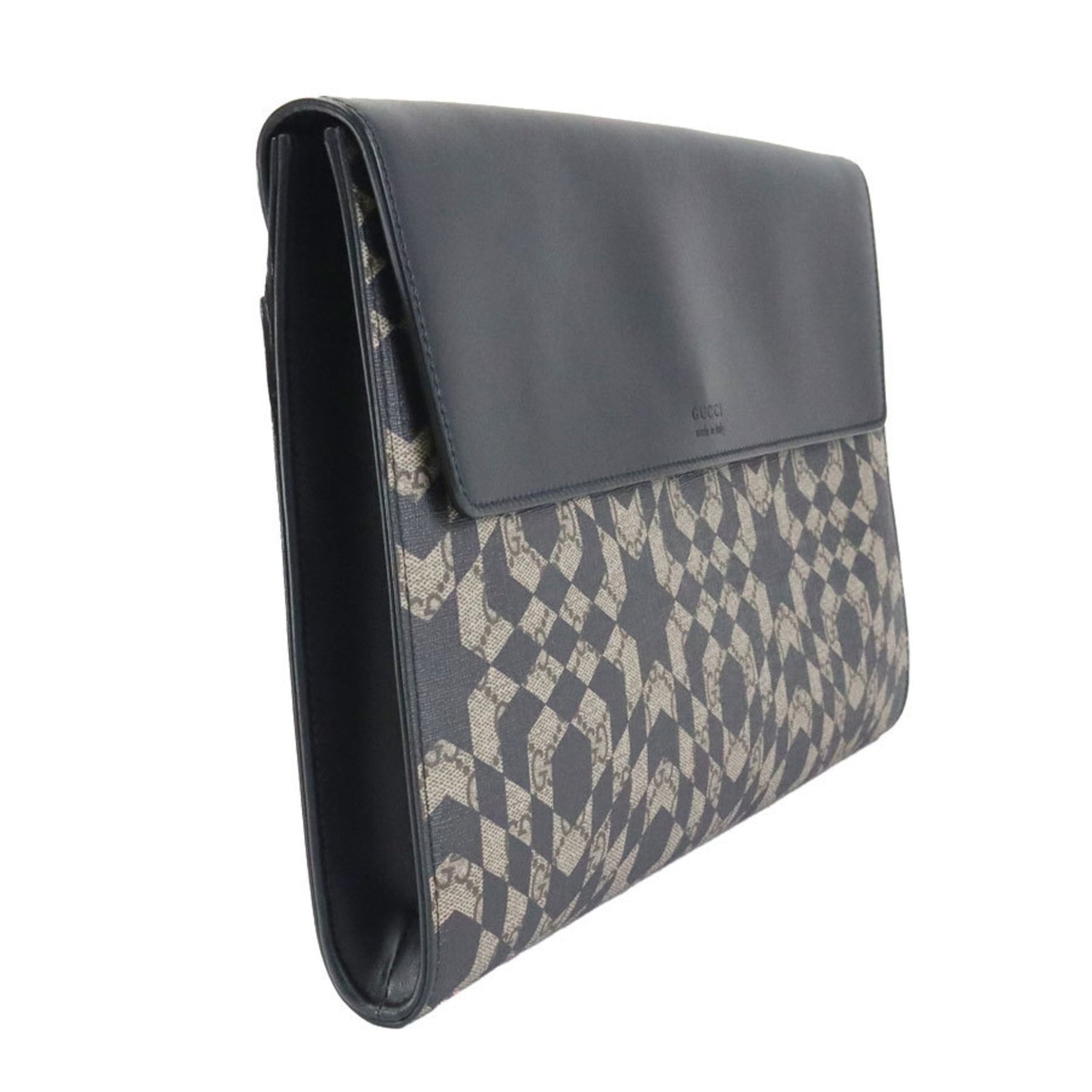 GUCCI Clutch Bag GG Supreme Leather Brown Black