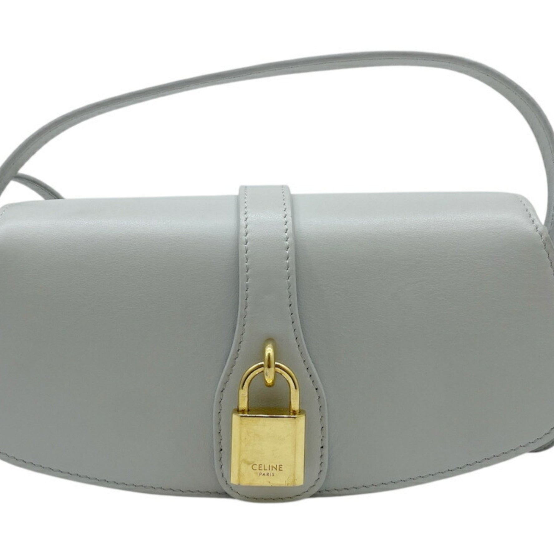 CELINE Smooth Calfskin Clutch with Strap Taboo Shoulder Hand Bag Light Grey