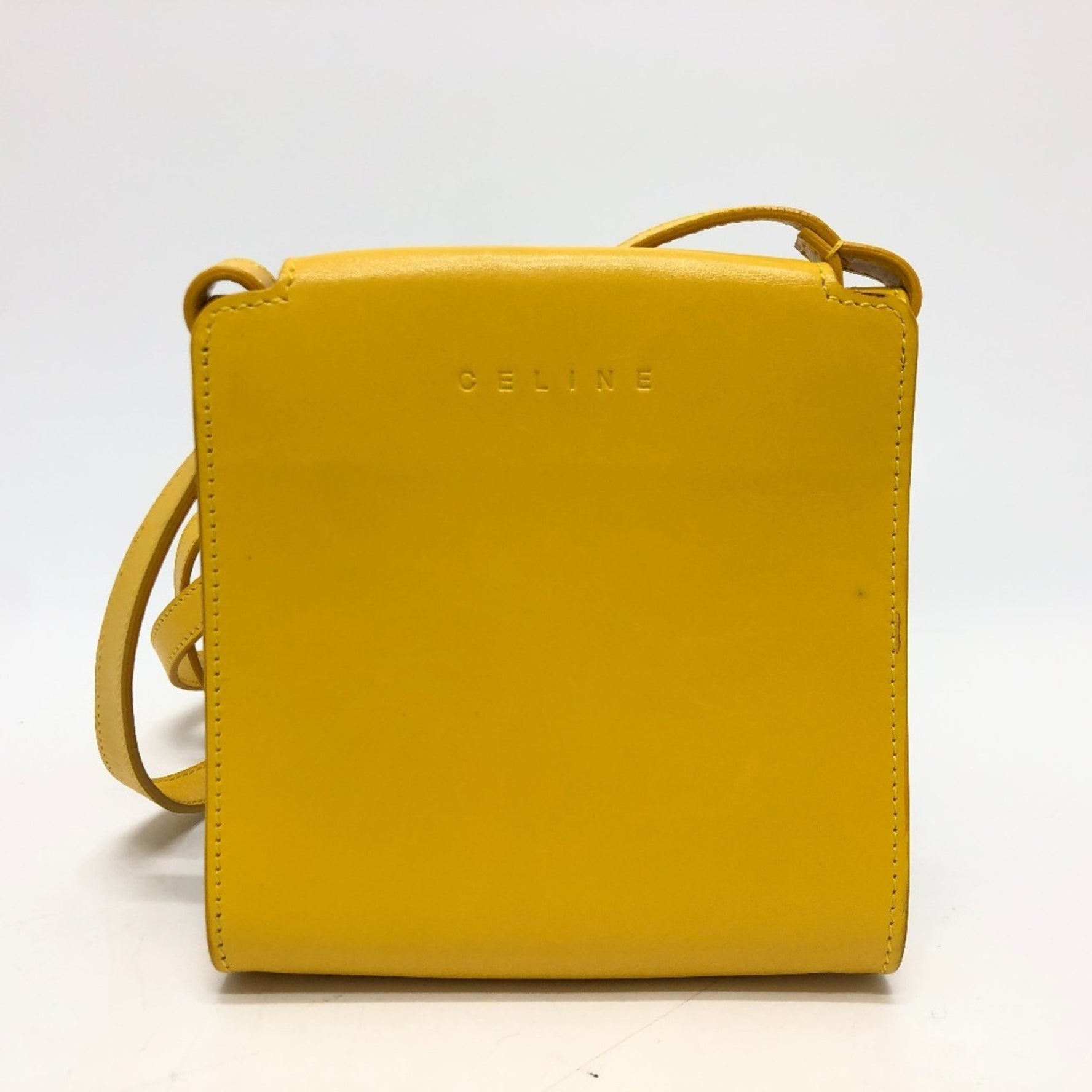 CELINE Flower Pochette Shoulder Bag Leather Canvas Yellow Beige