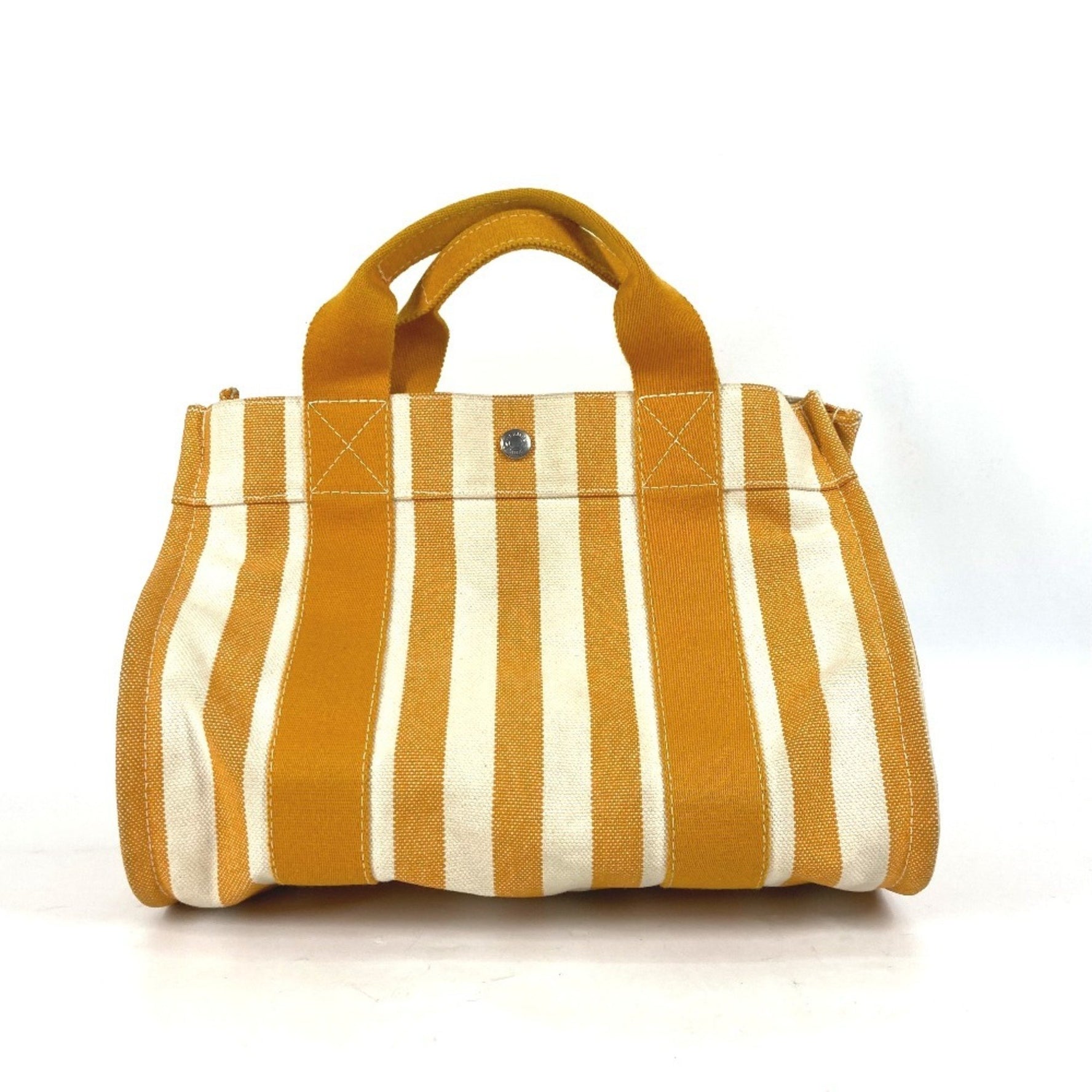 HERMES Cannes PM Striped Tote Bag with Pouch, Canvas Handbag, Orange