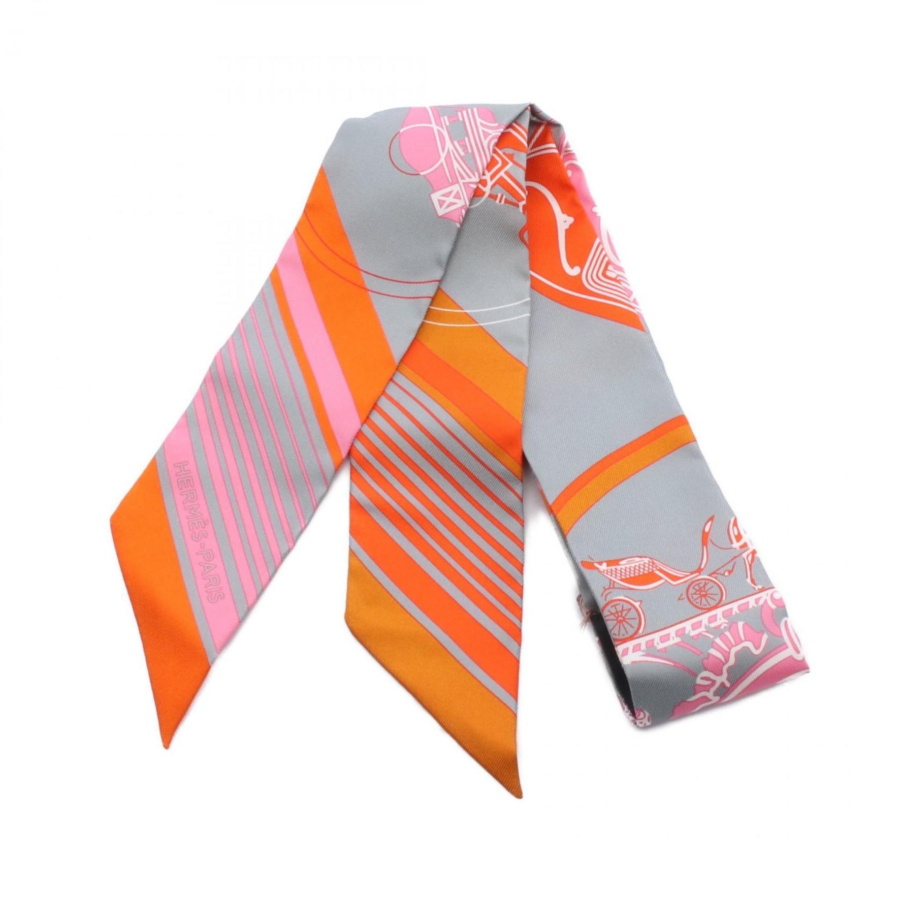 Hermes Hermès Twilly Ex-Libris Forever Silk Scarf in Orange, Gray, and Pink