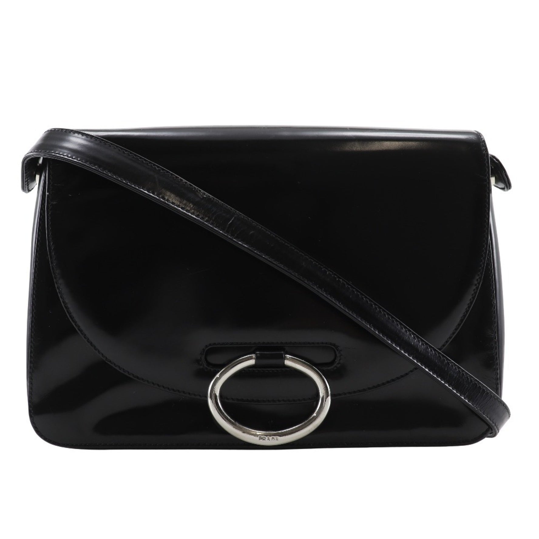 PRADA Patent Leather Flap Shoulder Bag One Belt