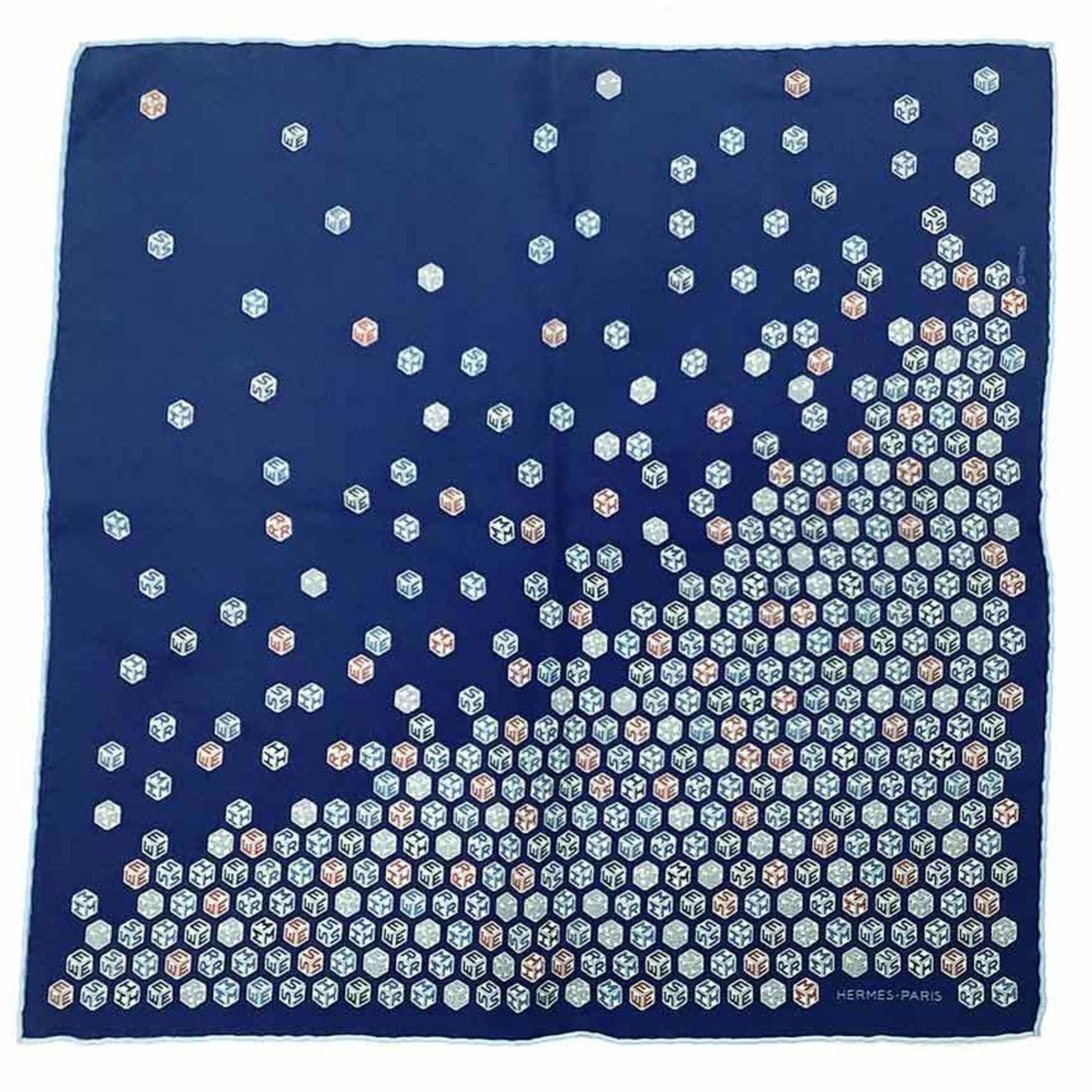 Hermes Hermès Petit Carré 40 Pocket Square Scarf/Muffler, POCHETTE TWILL, Dice Pattern, 100% Silk, Blue, Neckerchief/Bandana, Men's/Women's