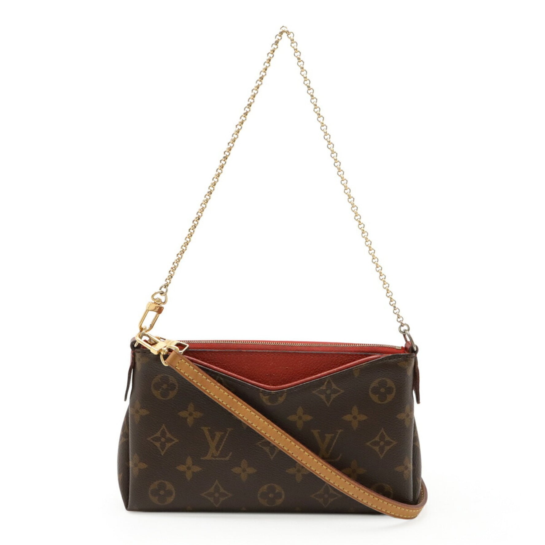 Louis Vuitton Monogram Pallas Clutch Shoulder Bag Chain Cerise Red
