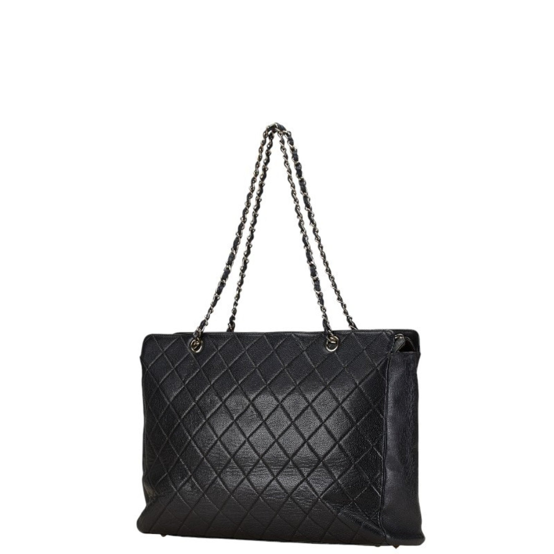 Chanel Coco Mark Chain Tote Bag Silver Caviar Skin