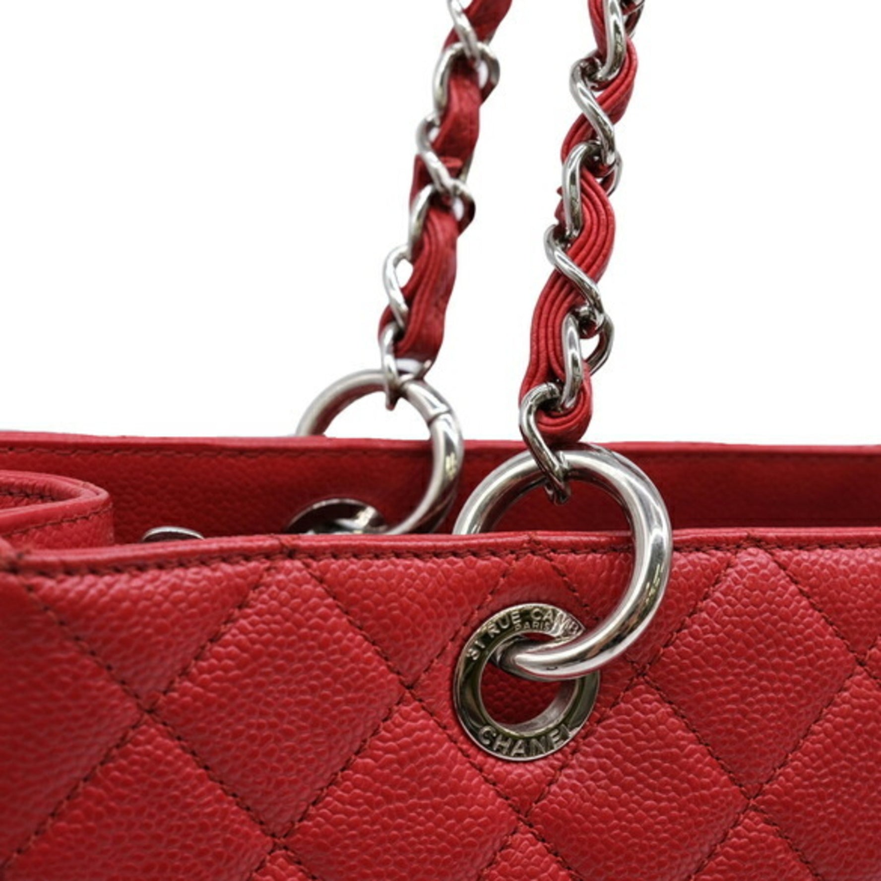 CHANEL GST Matelasse Tote Bag Caviar Skin Chain Shoulder Red