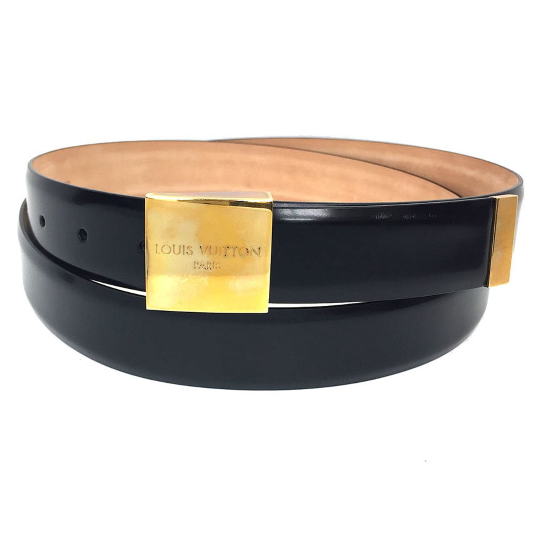 Louis Vuitton Leather Belt Santur Carre Black Gold Buckle