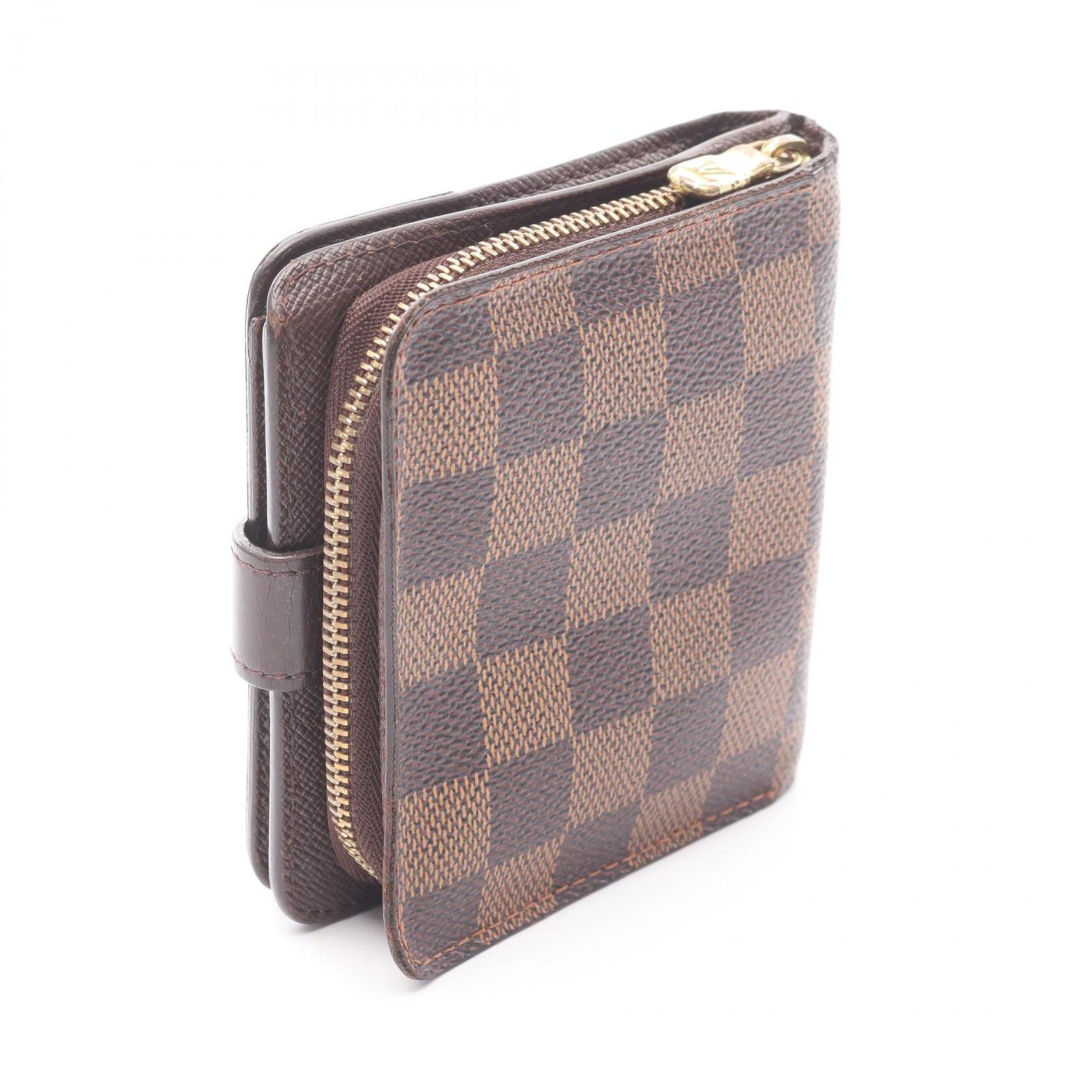 Louis Vuitton Compact Zip Bifold Wallet, Coated Canvas and Leather with Damier Print, Brown