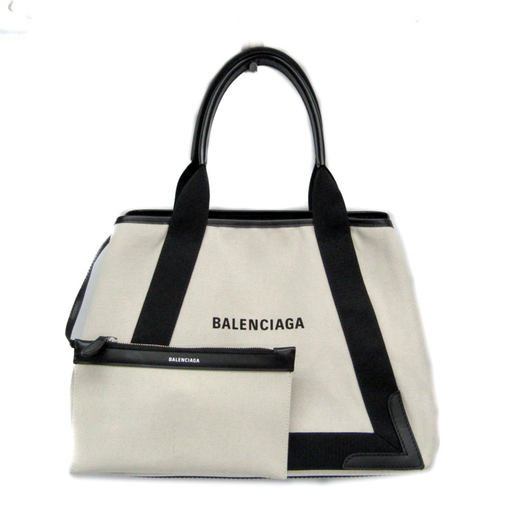 Balenciaga NAVY CABAS M Leather,Canvas Tote Bag Black,Off-white