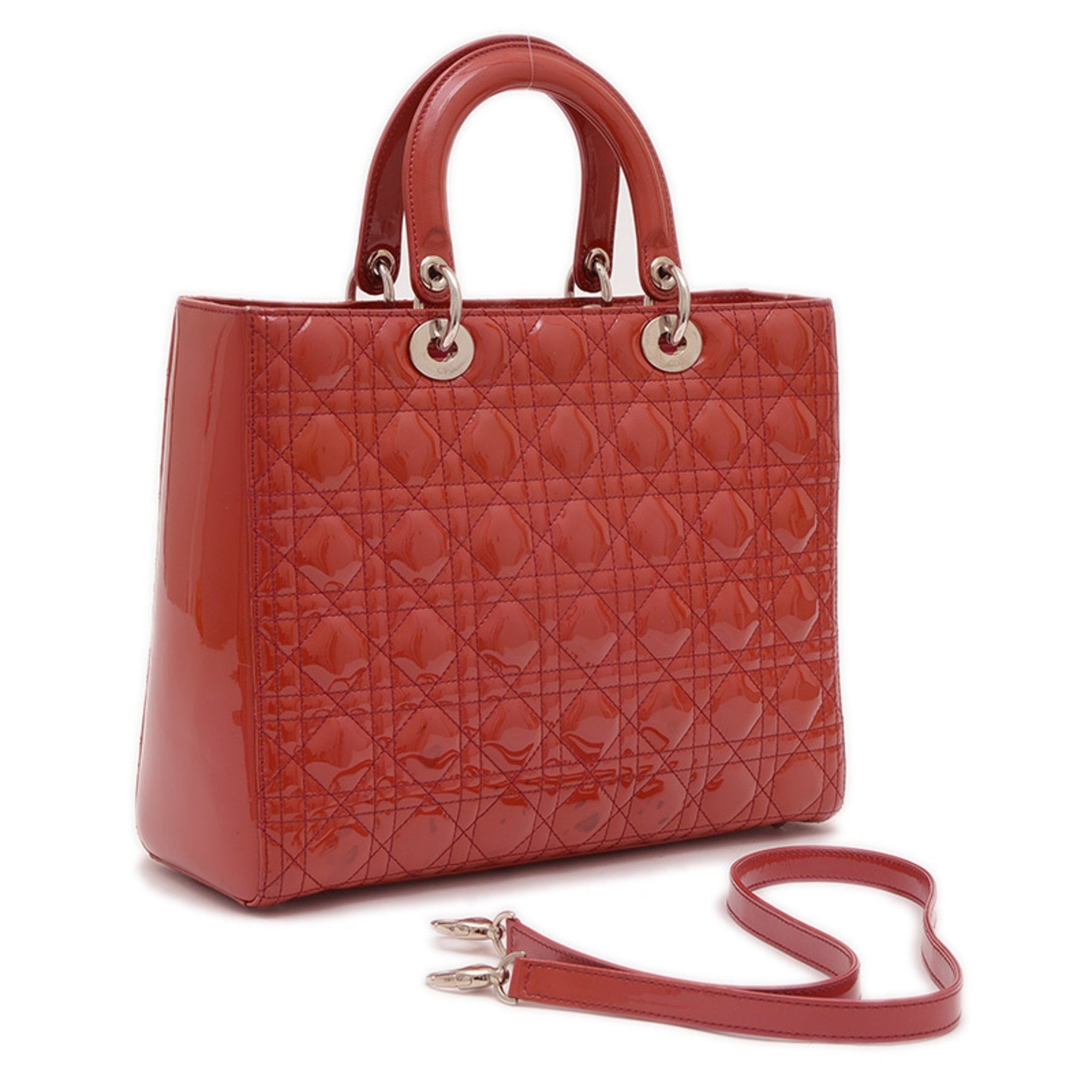Christian Dior Dior Lady Cannage Large Bag Handbag Patent Red BP