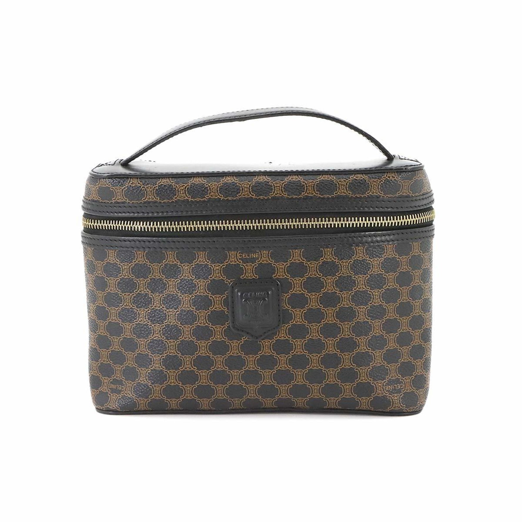 CELINE Macadam Vanity Handbag Leather PVC Black Brown Gold Hardware Bag