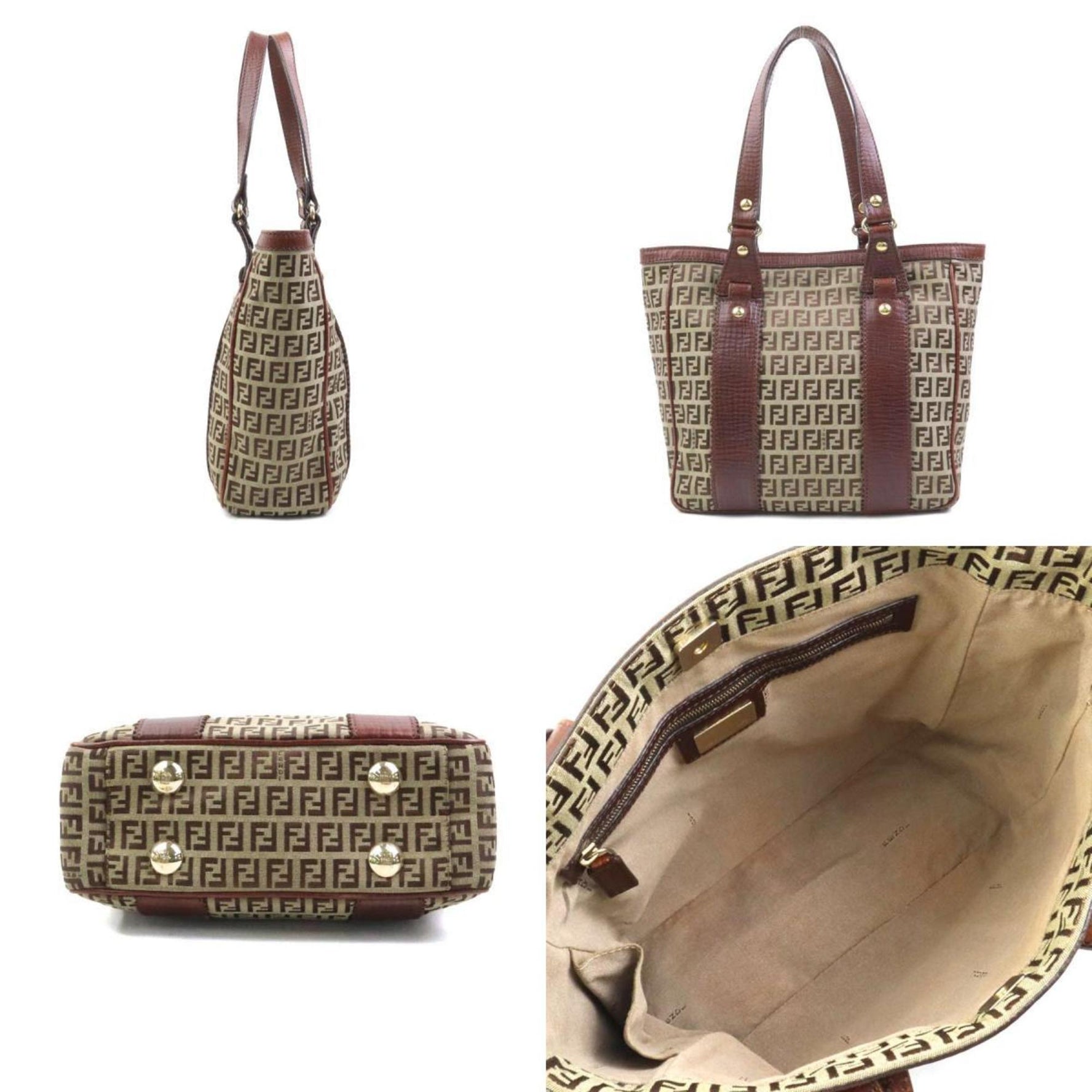 Fendi Zucchino Canvas and Leather Shoulder Bag in Gold, 2305