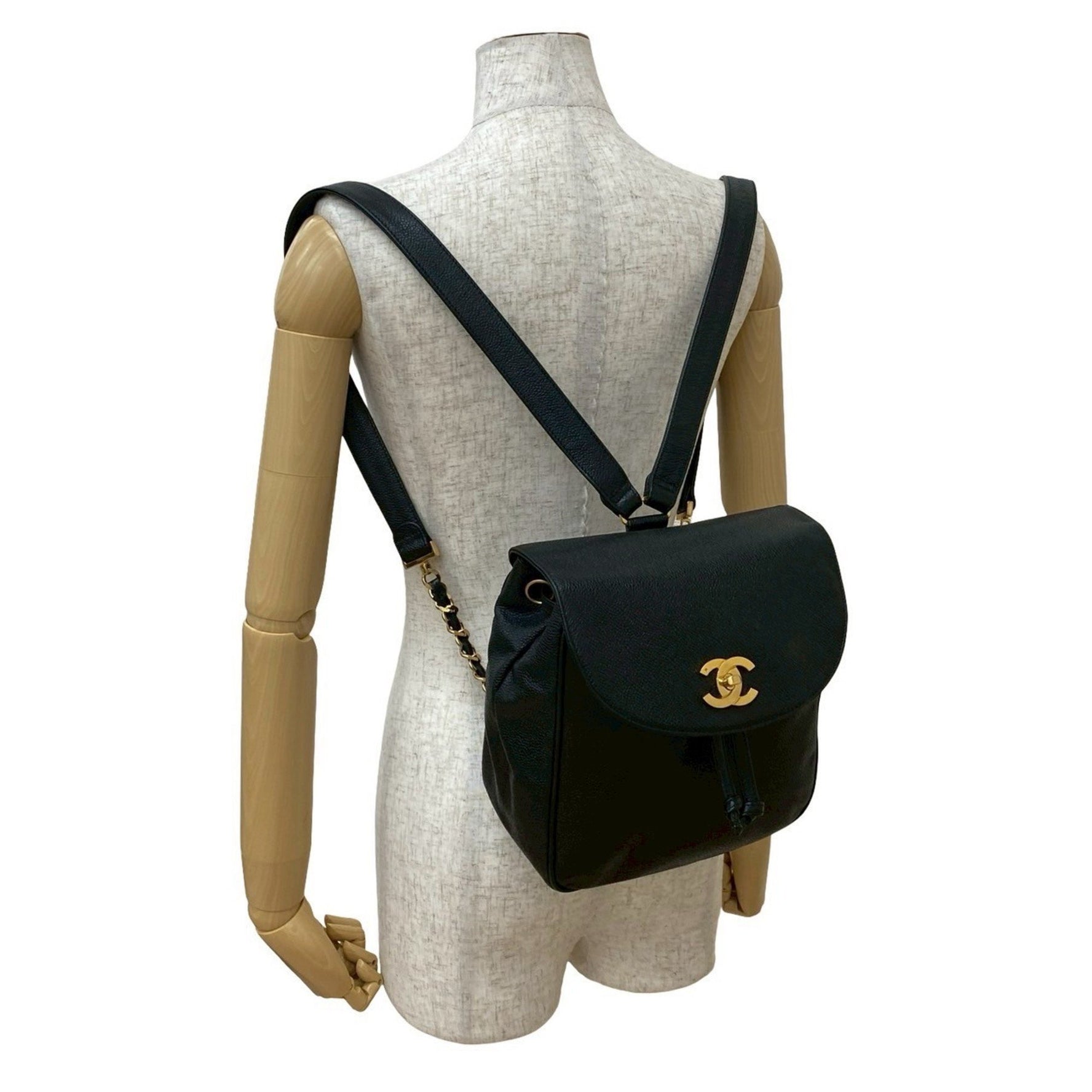 CHANEL Coco Mark Caviar Leather Mini Backpack with Chain, 728-4