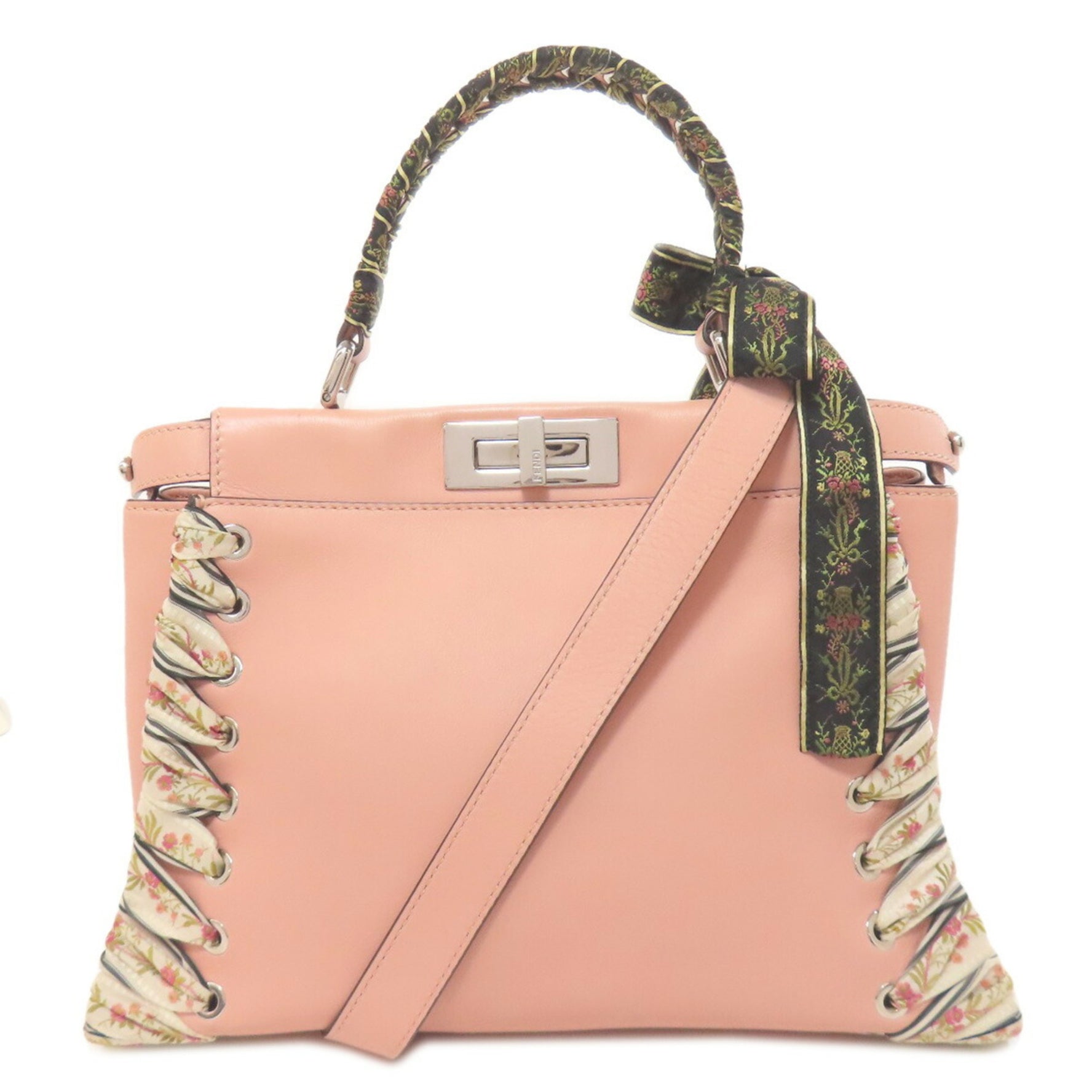 FENDI Peekaboo Ribbon Stitch Handbag Calfskin