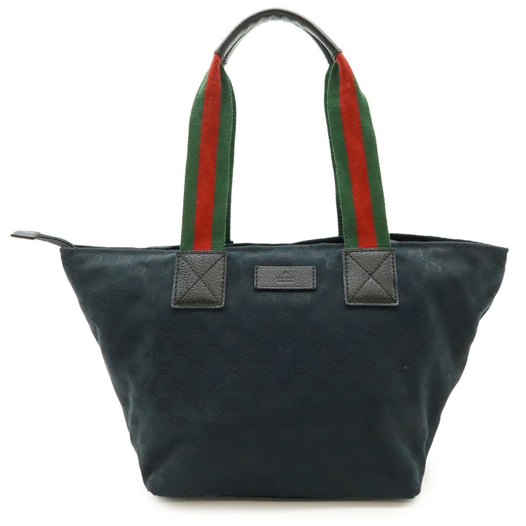 GUCCI GG Canvas Sherry Line Tote Bag Shoulder Leather Black Green Red