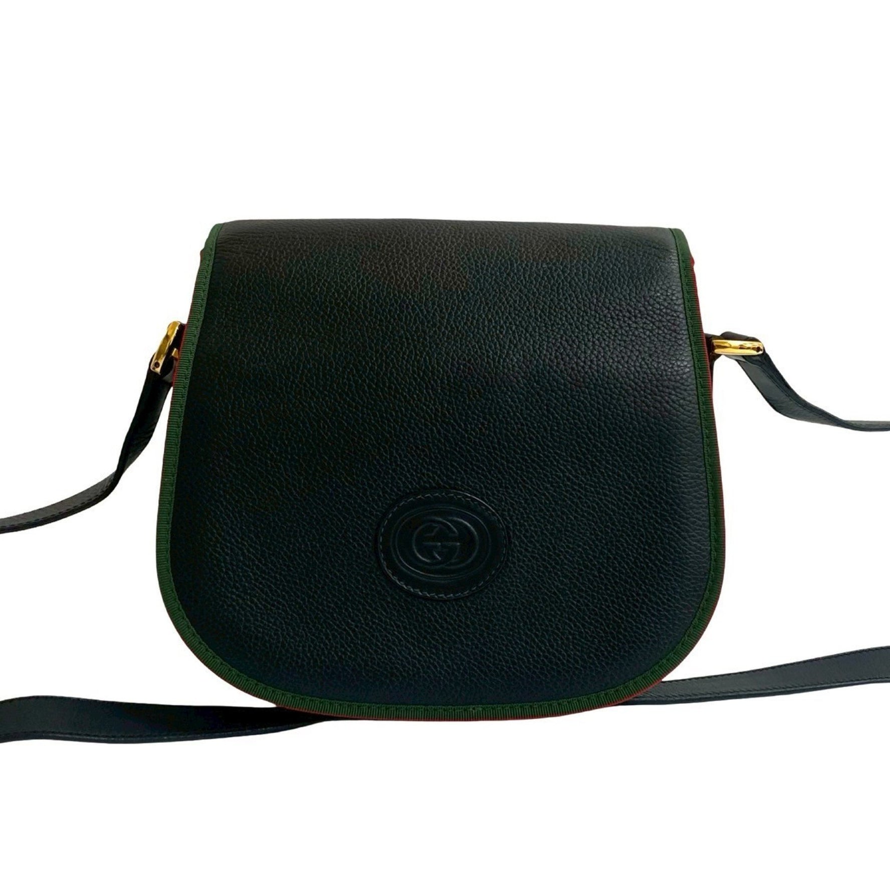 GUCCI Old Vintage Sherry Line GG Logo Embossed Leather Shoulder Bag Pochette Black