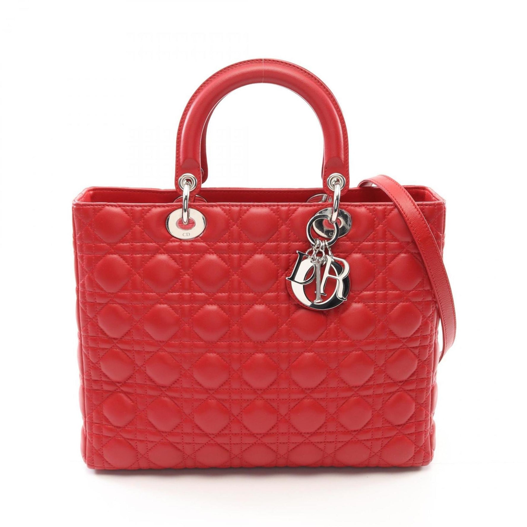 Christian Dior Dior Lady Large Handbag Leather Red