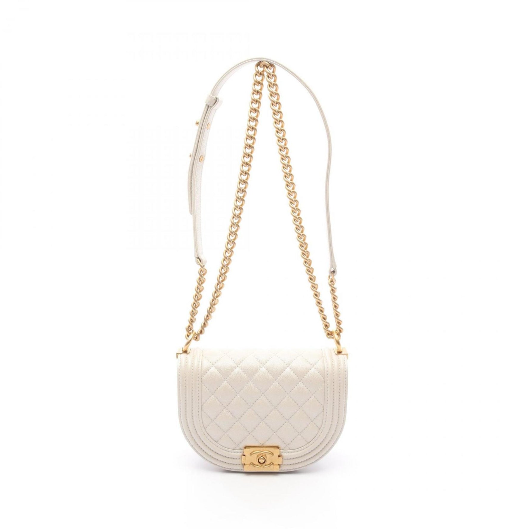 CHANEL Boy Small Shoulder Bag in Grained Calfskin Caviar Leather (White)