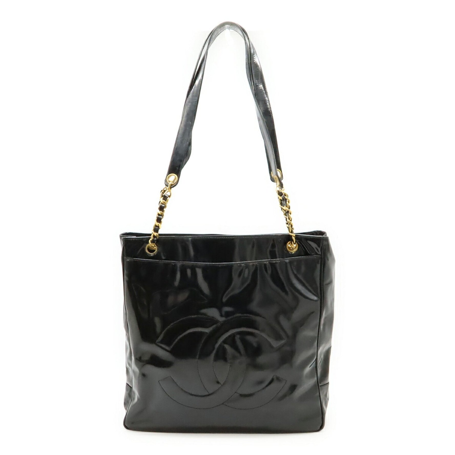 CHANEL Coco Mark Chain Shoulder Bag, Tote Enamel, Patent Leather