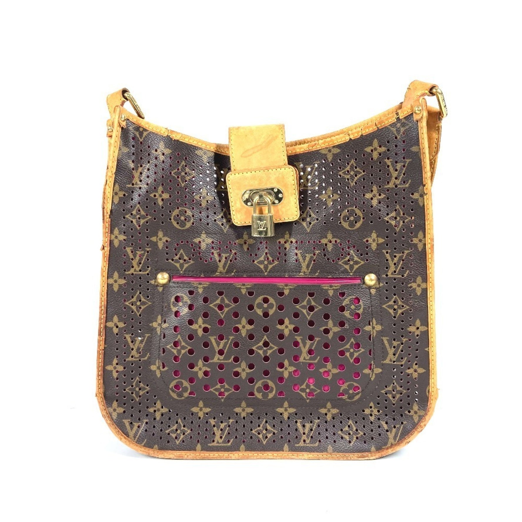 Louis Vuitton Monogram Perforated Musette Bag, Crossbody Shoulder Canvas, Fuchsia, Pink