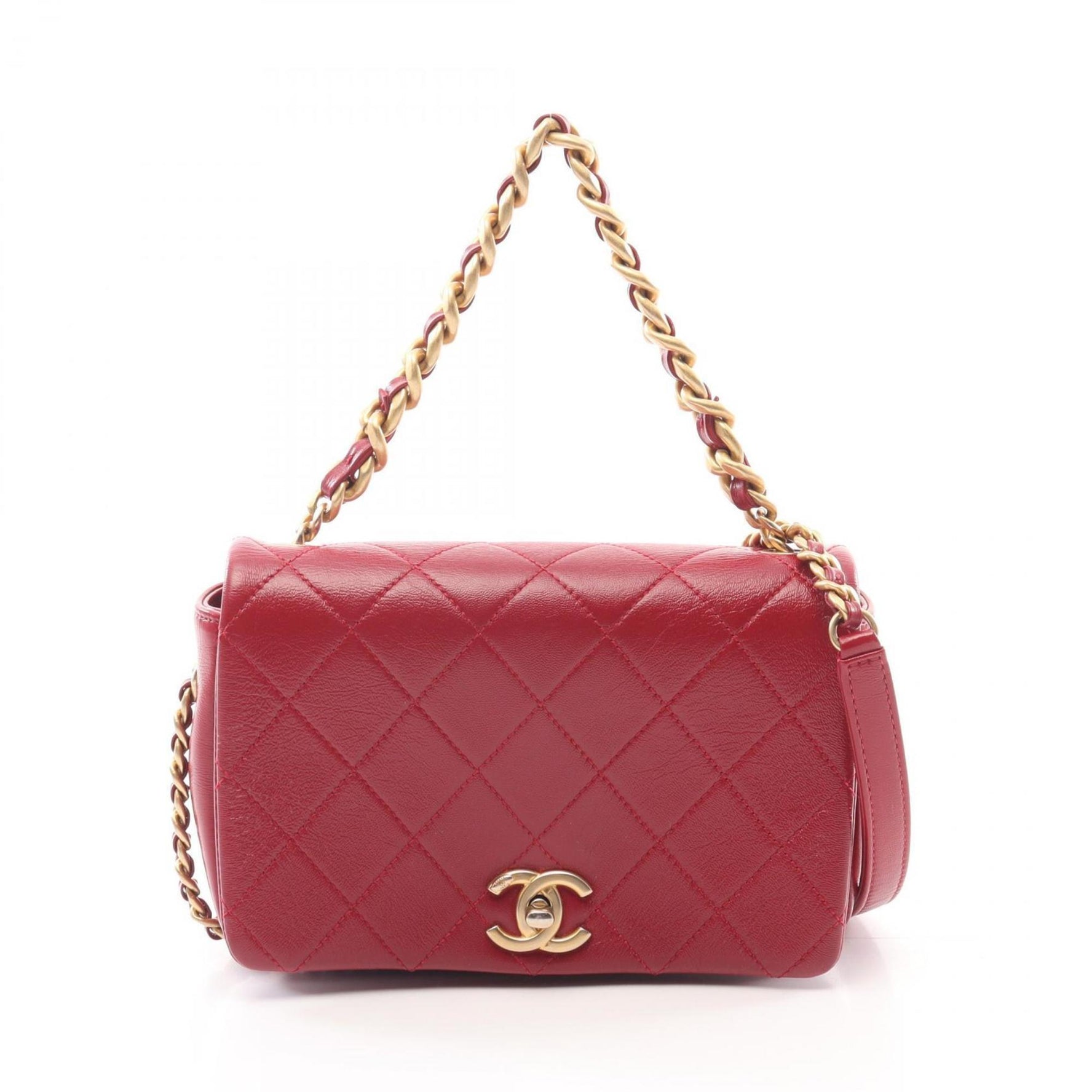 CHANEL Matelasse Shoulder Bag Leather Red