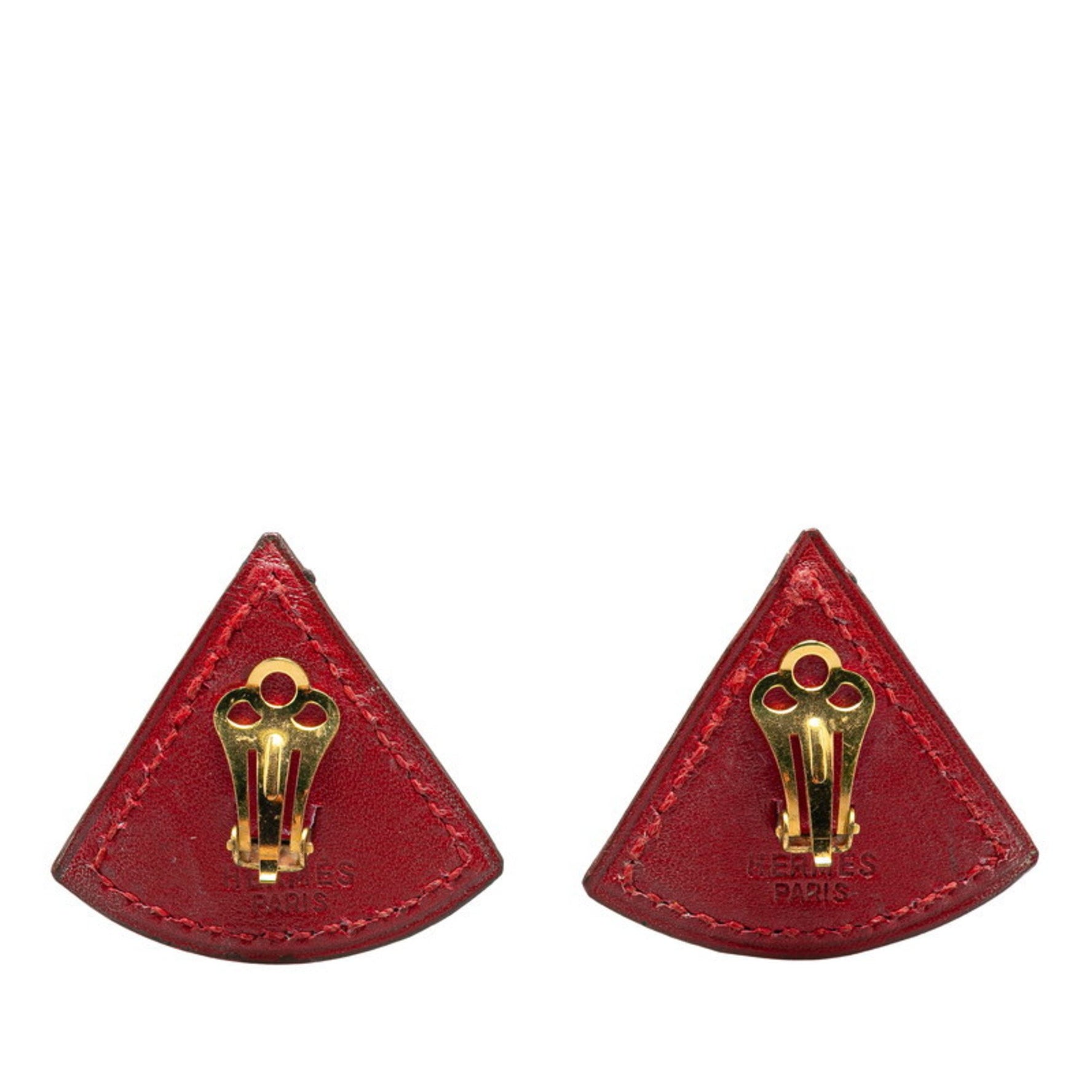 Hermès Triangle Earrings Rouge vif Leather Plated HERMES