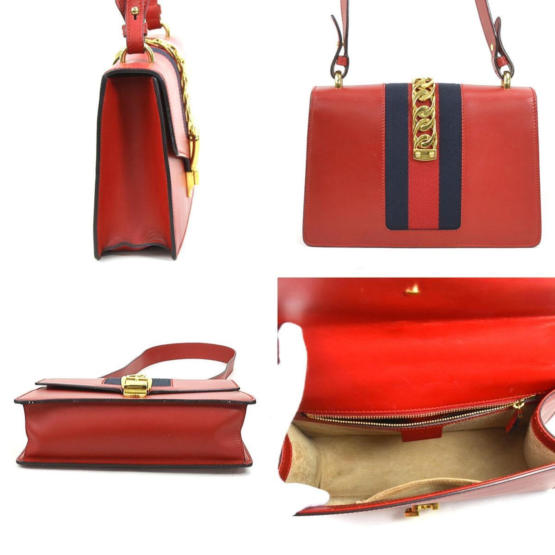 GUCCI Shoulder Bag Sylvie Leather Metal Red