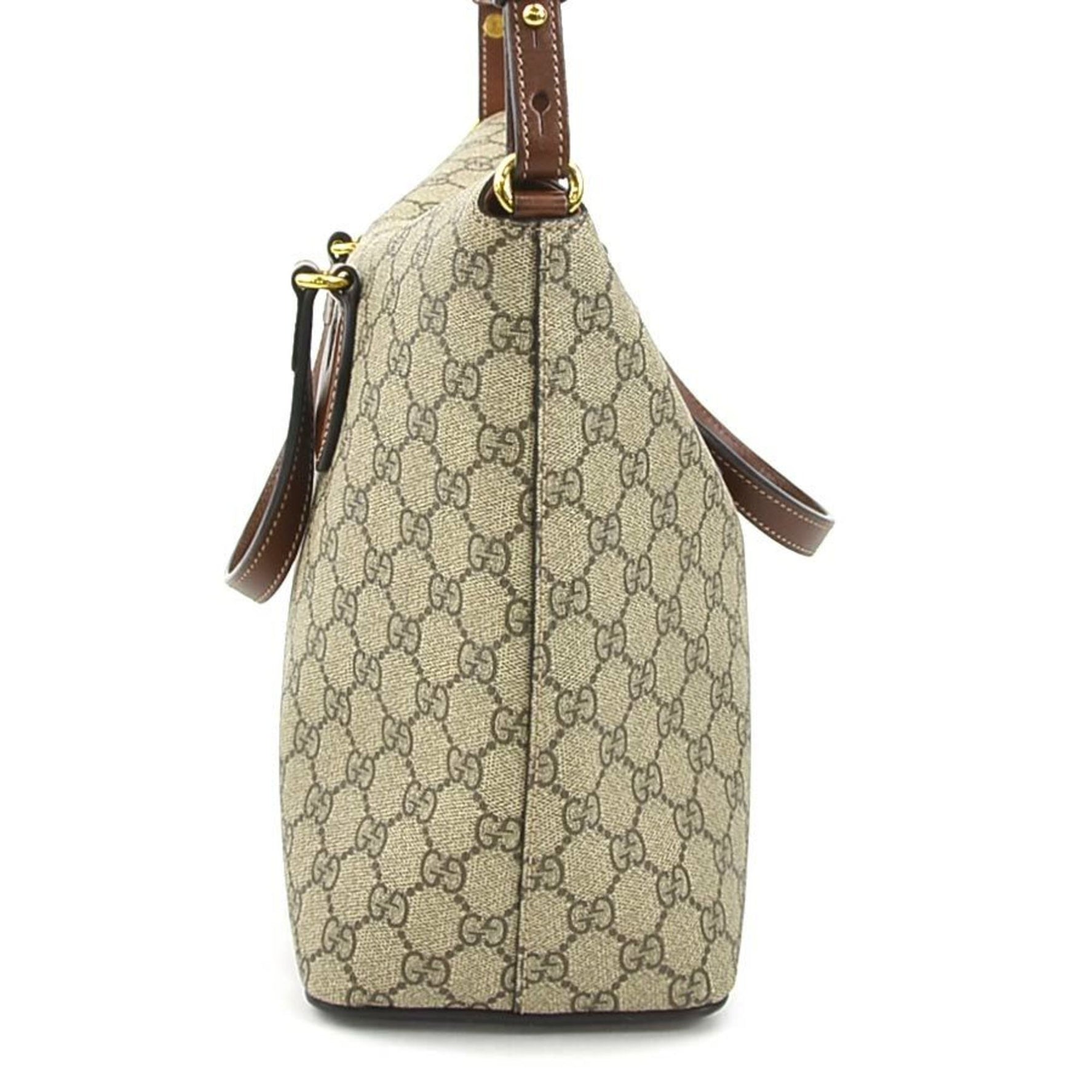 GUCCI Handbag Shoulder Bag GG Supreme Leather Beige Brown Gold