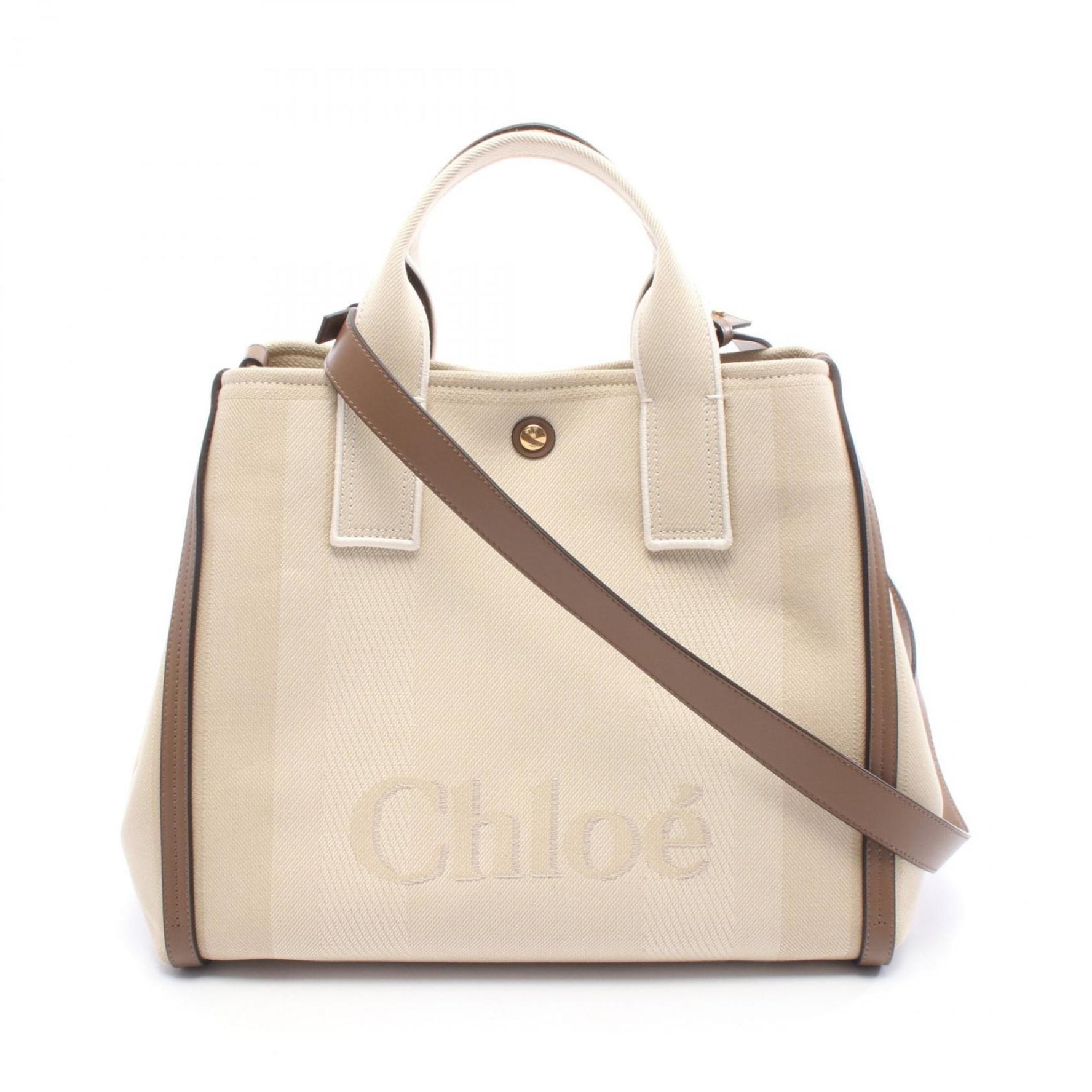 Chloé Chloe CARRY Tote Bag, Canvas and Leather, Beige Brown
