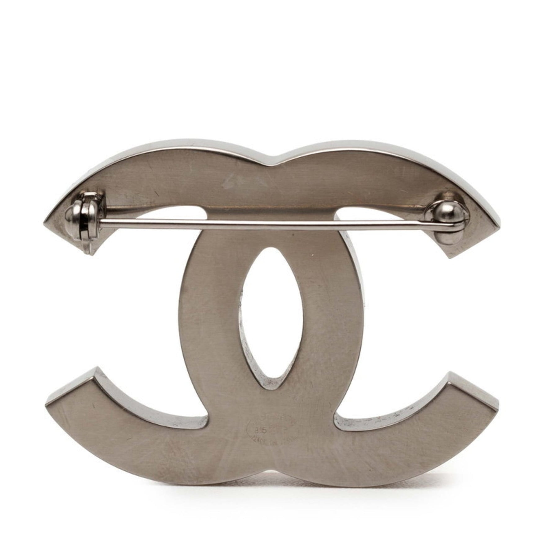 Chanel Coco Mark Brooch in Silver and Orange Metal Tweed