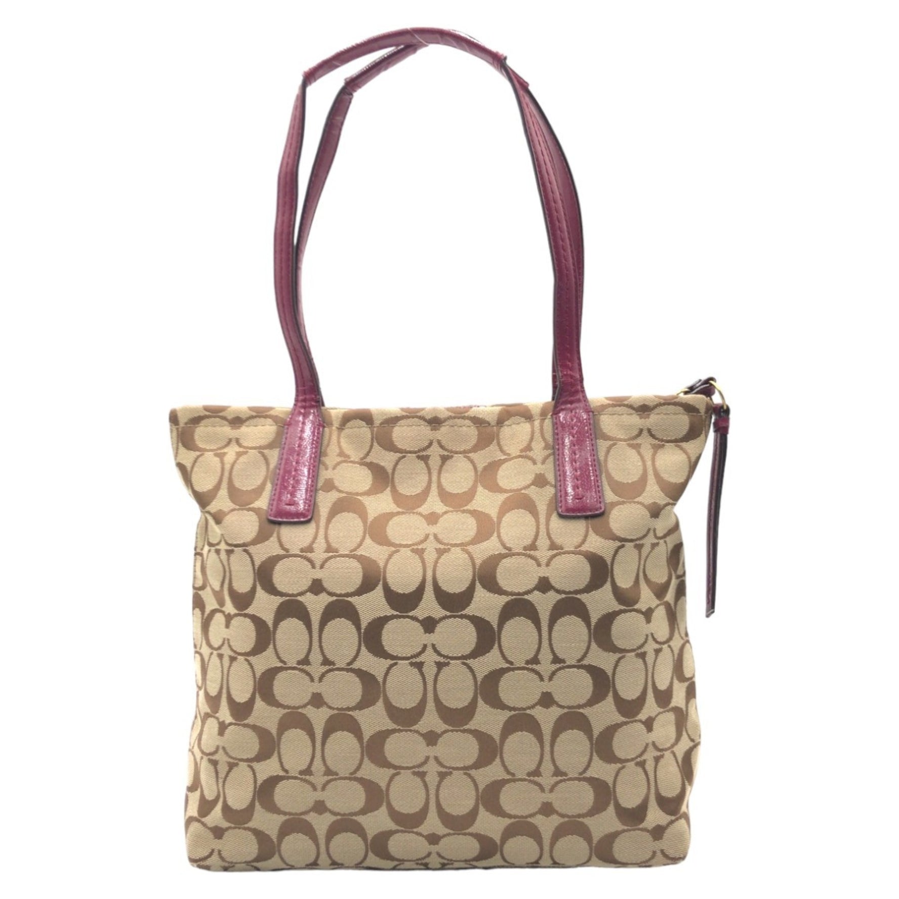COACH Signature Embossed Brown Pink Gold Hardware Canvas Tote Bag Handbag