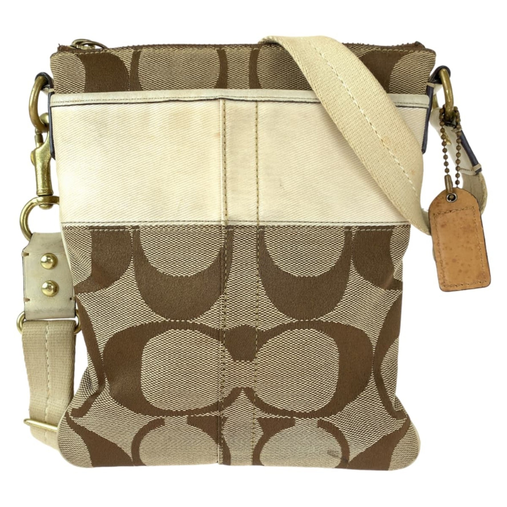 COACH Signature Stripe Solid Swing Pack Gold Hardware Canvas Leather Shoulder Bag Pochette Crossbody
