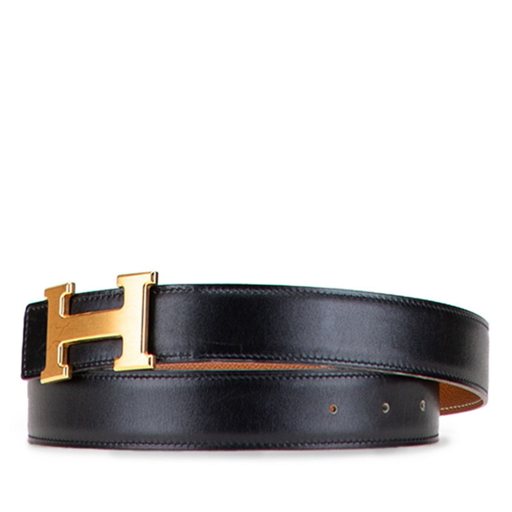 Hermès Constance H Belt, Size 70, Black/Brown Box Calf Leather, HERMES