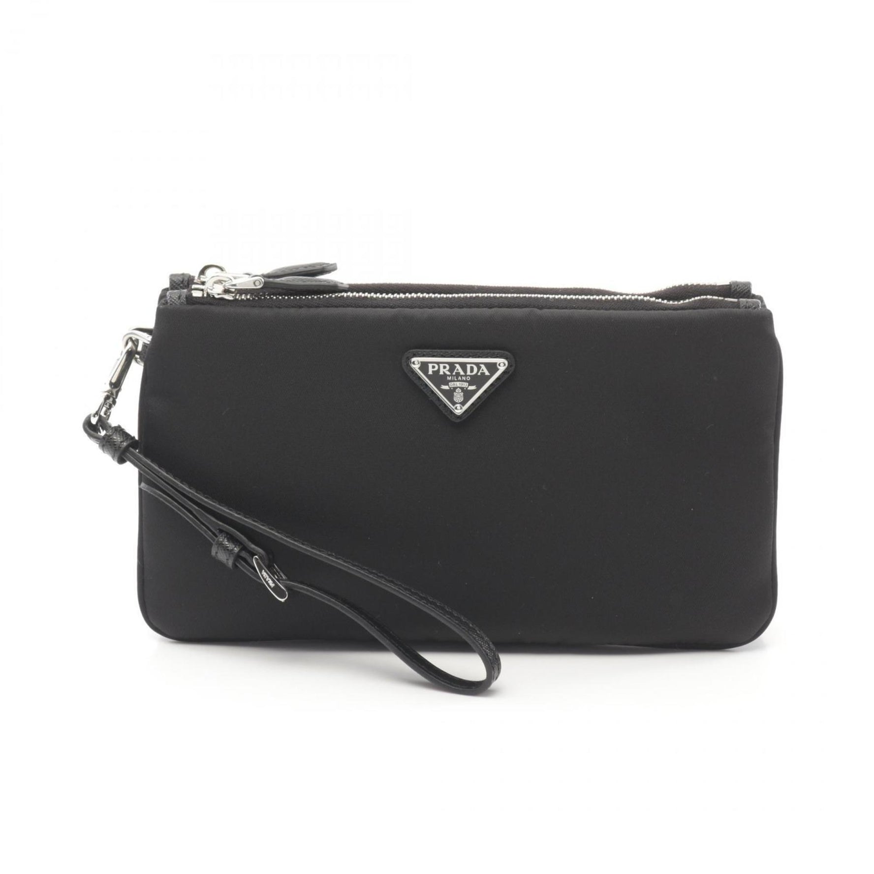 PRADA TESSUTO POCKET Second Bag Clutch Nylon Saffiano Leather Women's Black 1MB0452DMVF0002