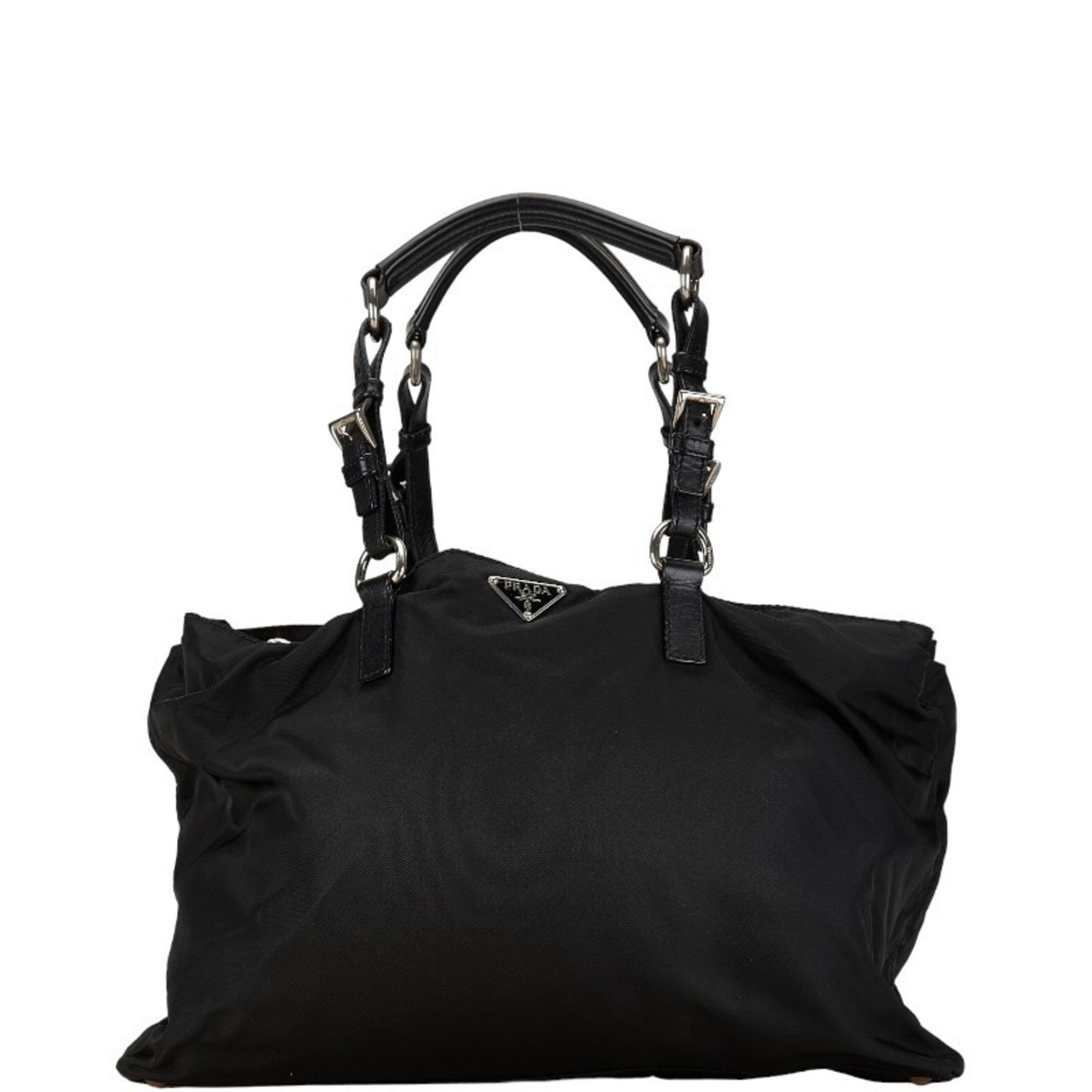 Prada Triangle Plate Handbag Nylon Leather