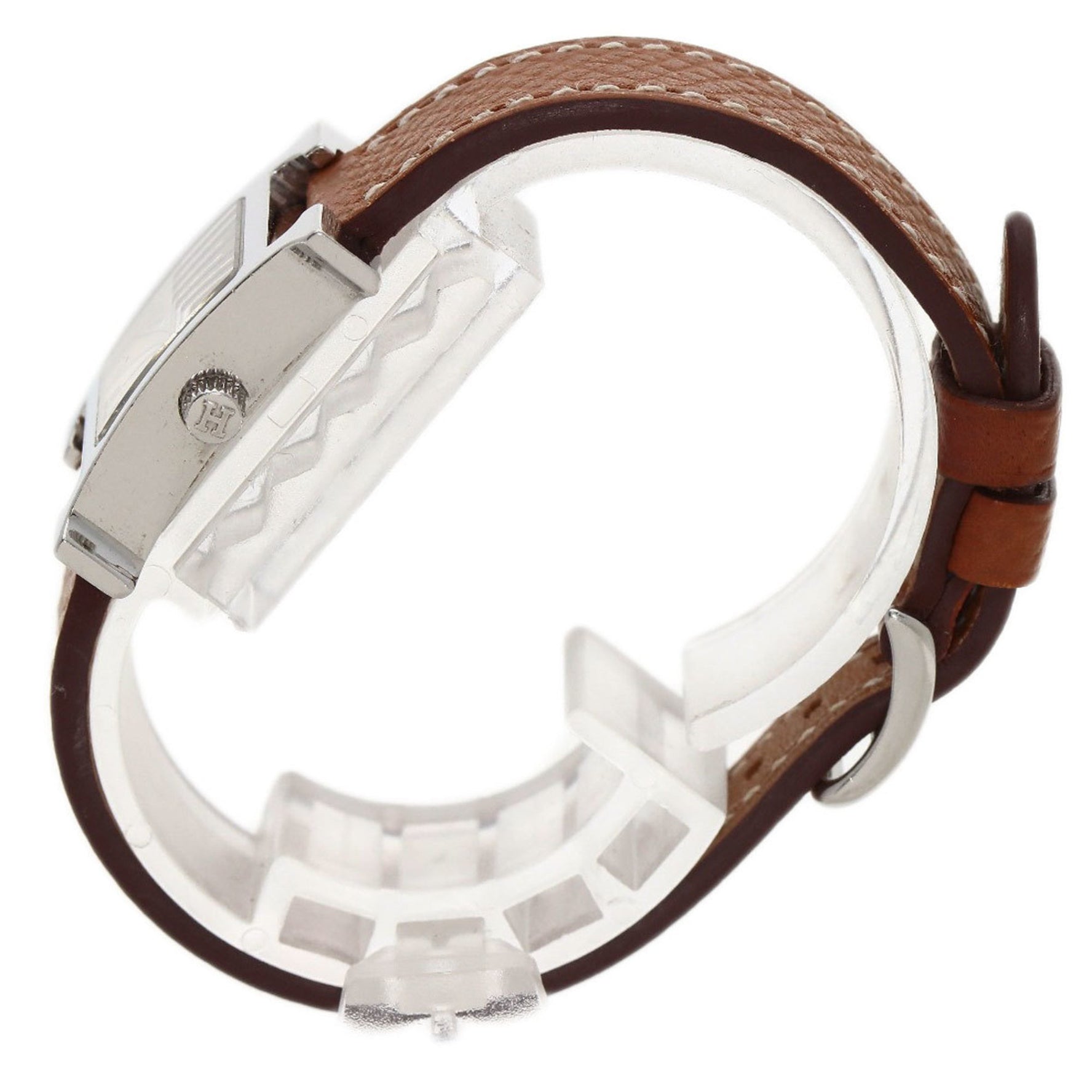 Hermes H Watch Mini Wristwatch Stainless Steel Leather Ladies