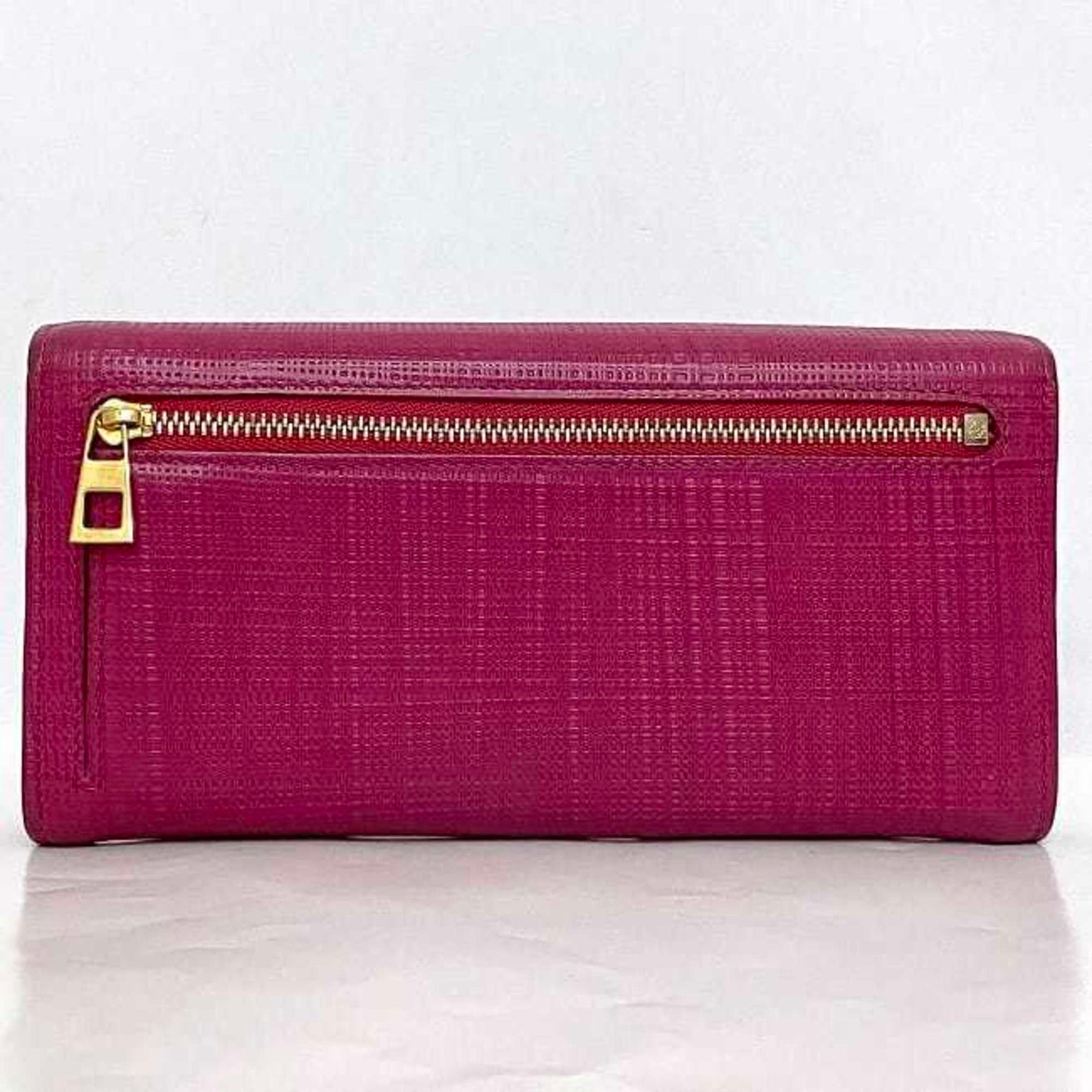 Loewe folio long wallet pink gold linen leather flap ladies