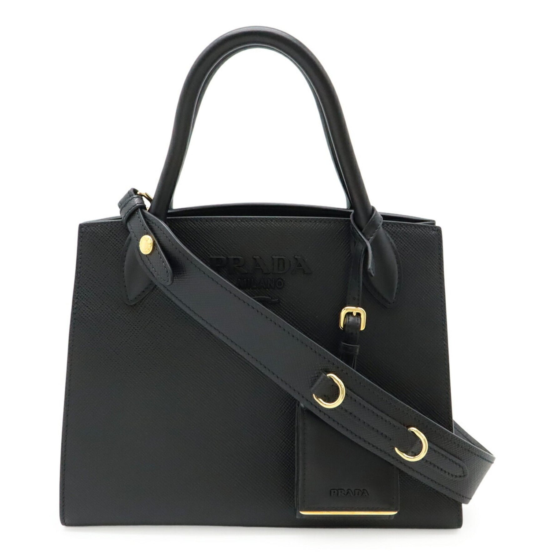 PRADA Monochrome Small Bag, Handbag/Shoulder Saffiano Leather, Nero Black
