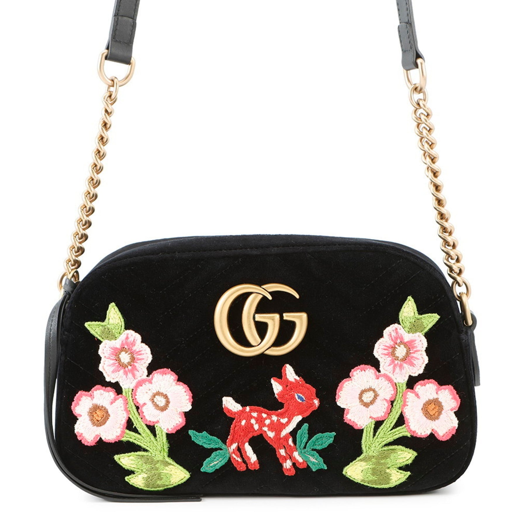 Gucci GG Marmont Bambi Velour Shoulder Bag Black