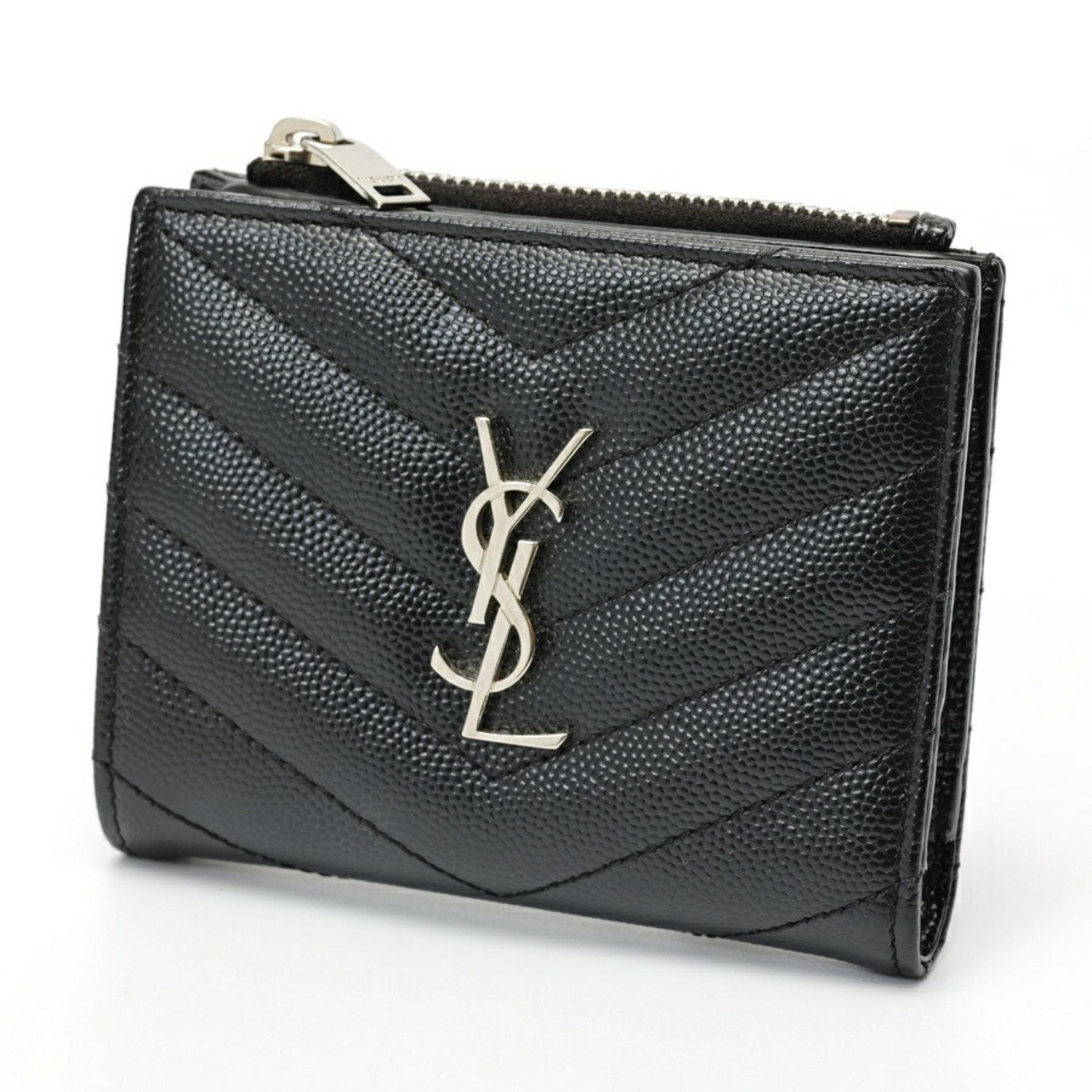 Saint Laurent Monogram Bifold Wallet Grain de Poudre Embossed Leather