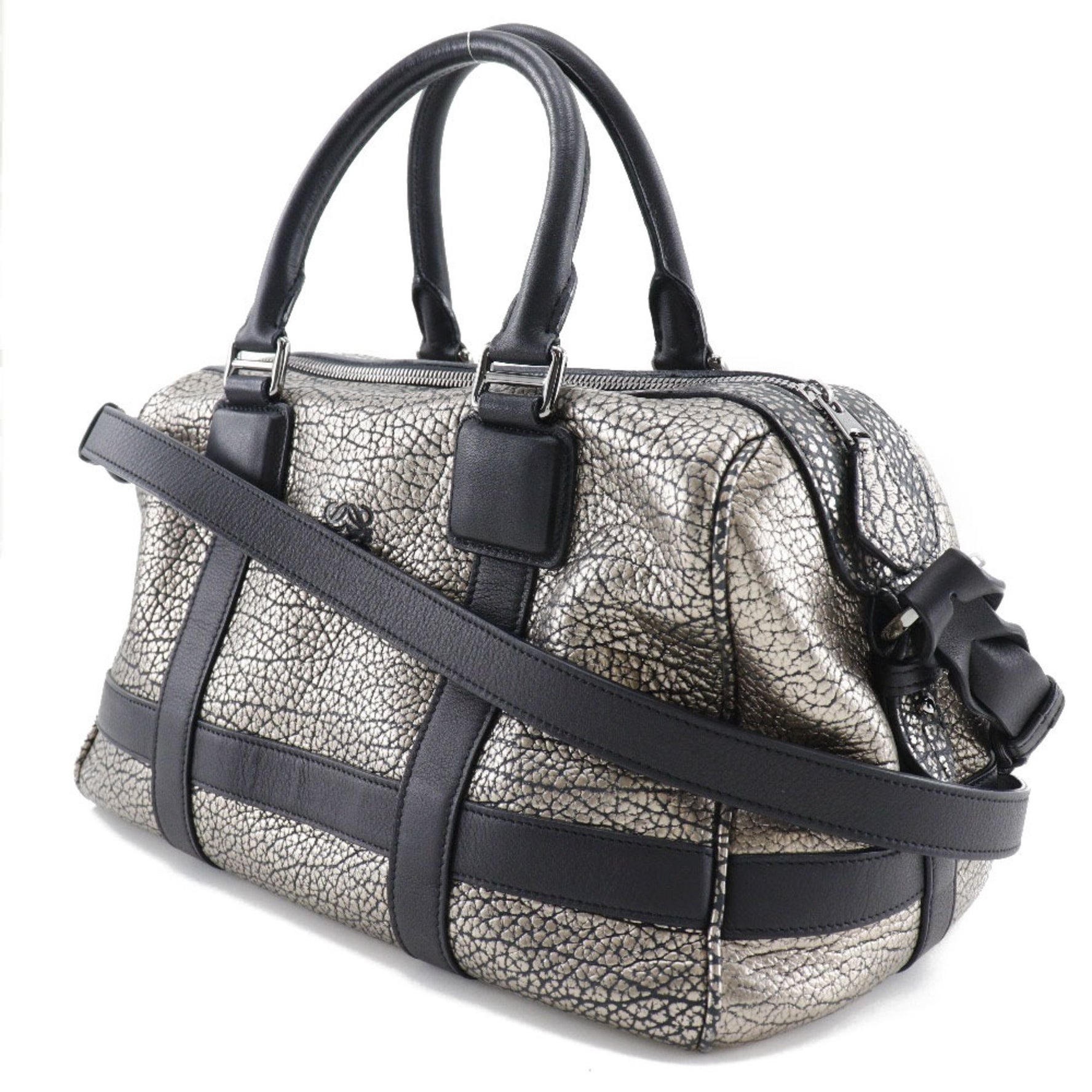Loewe Shoulder Handbag Mini Boston Calf Black/Silver Ladies