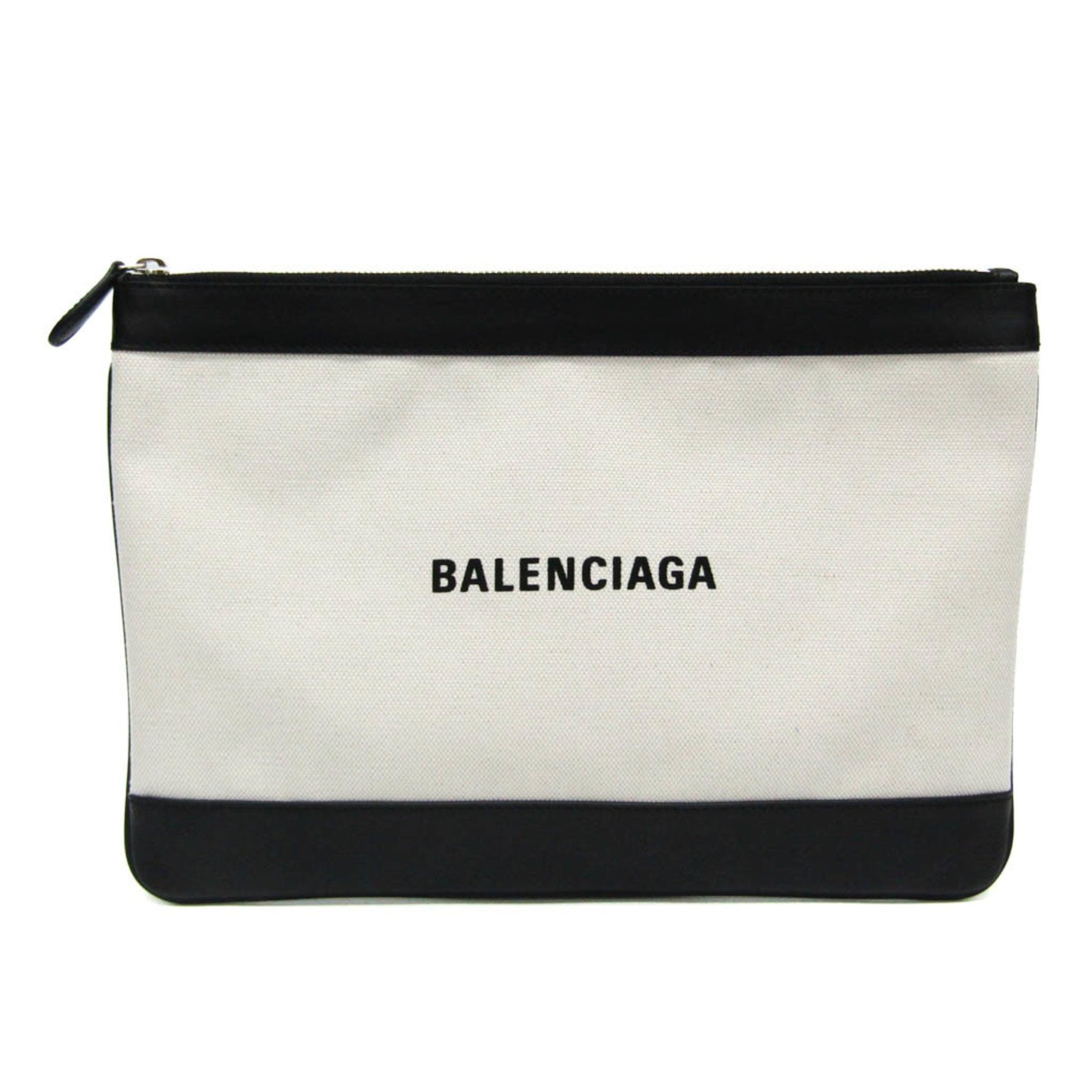 Balenciaga NAVY CLIP M Canvas,Leather Clutch Bag Black,Cream