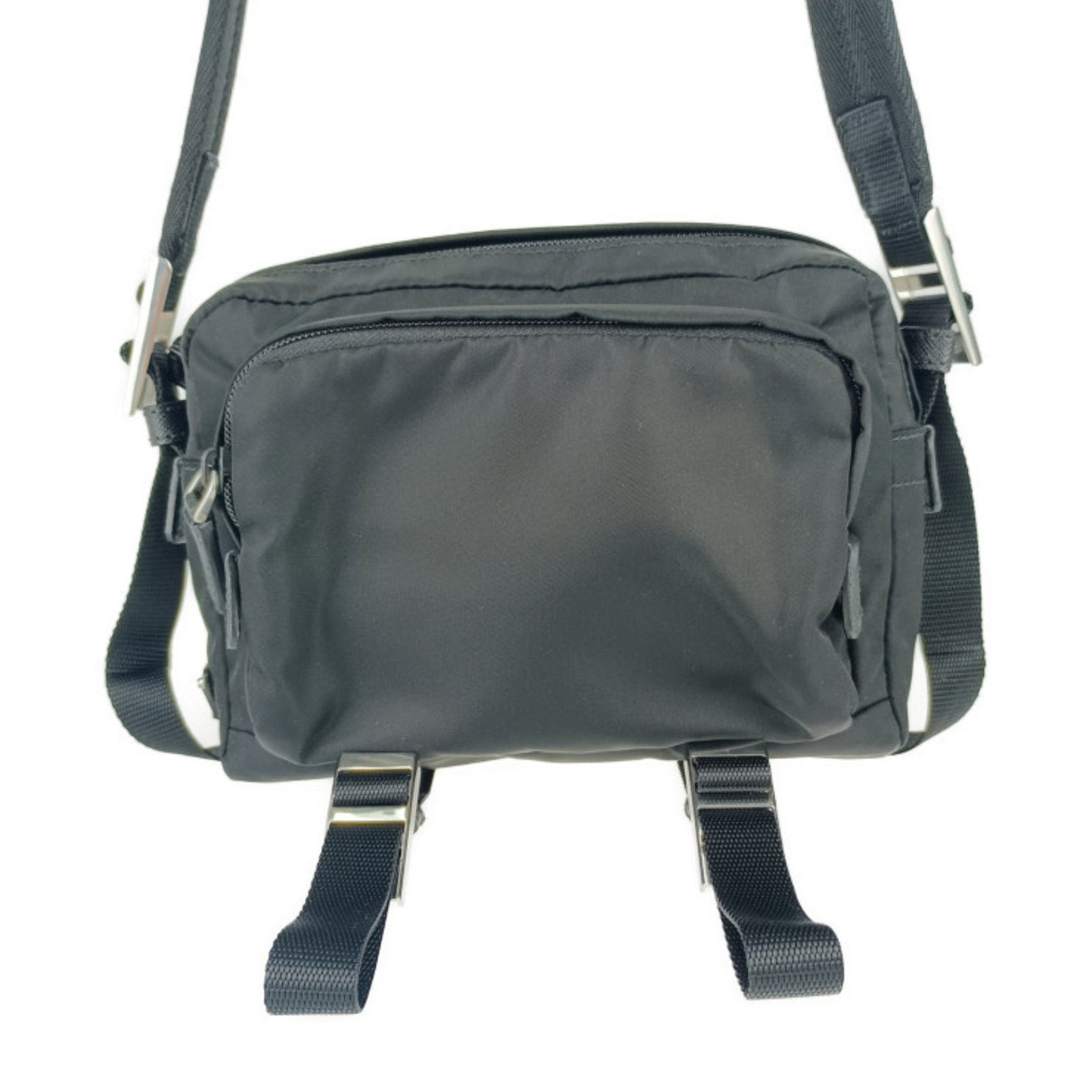 PRADA Shoulder Bag Crossbody Nylon Leather Men's Pochette Triangle Plate