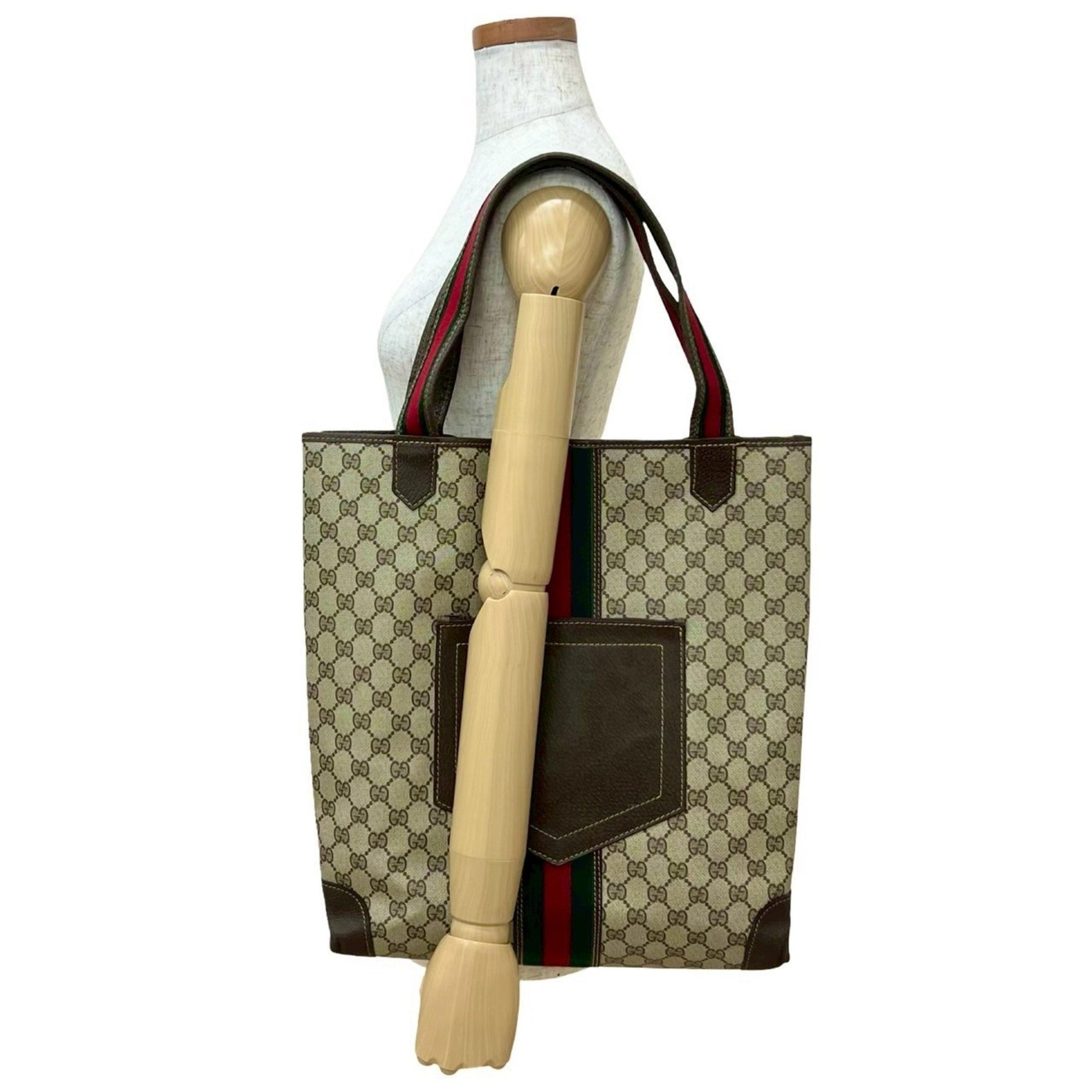 GUCCI Vintage Sherry Line GG Logo Leather Tote Bag/Handbag, Brown