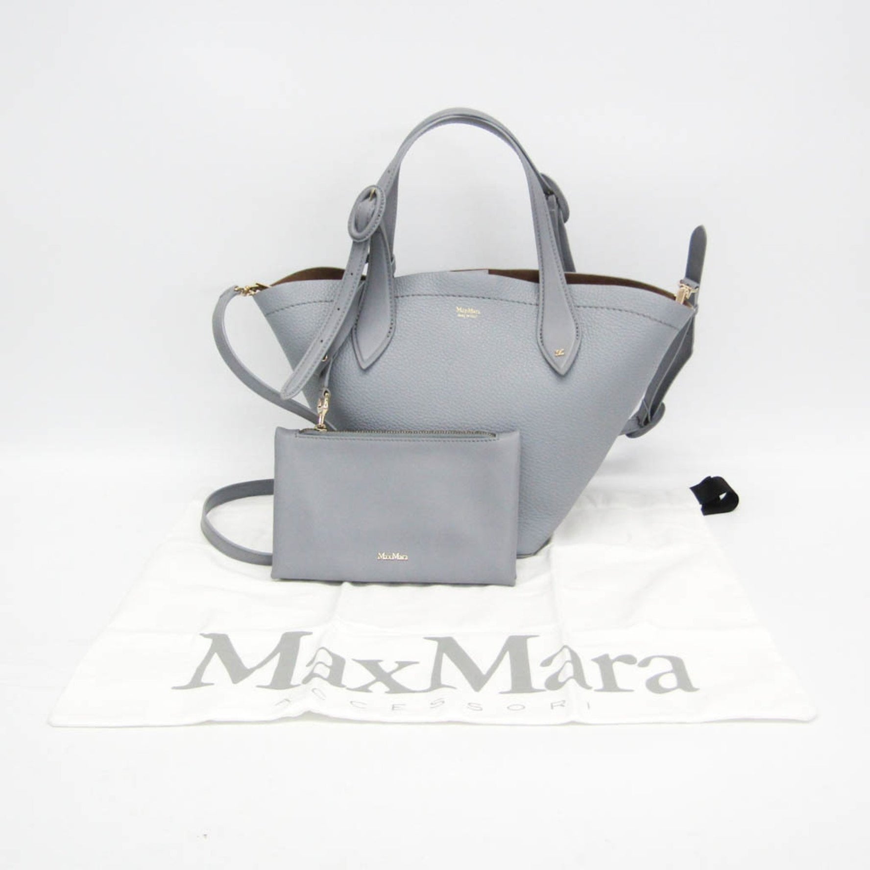 Max Mara MY DEAR Women's Leather Shoulder Bag,Tote Bag Light Gray