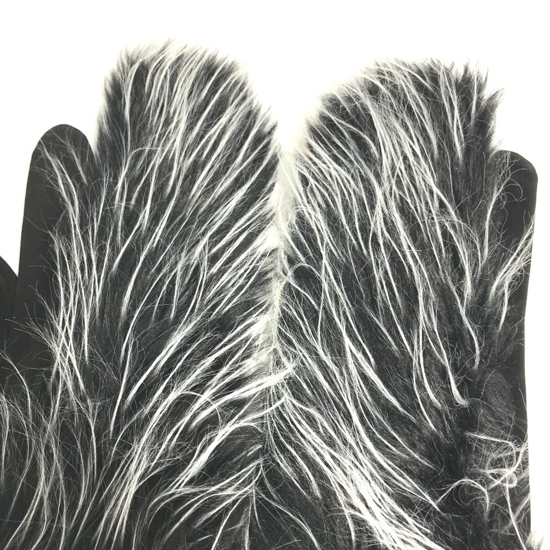 CHANEL Fur CC Coco Mark Mitten Gloves Suede