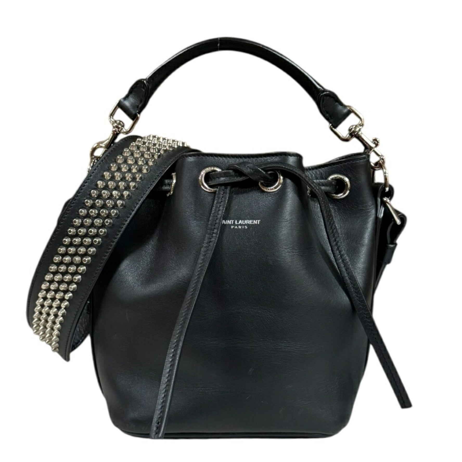 Saint Laurent Studded Emmanuel Bucket Shoulder Bag, Leather, SAINT LAURENT