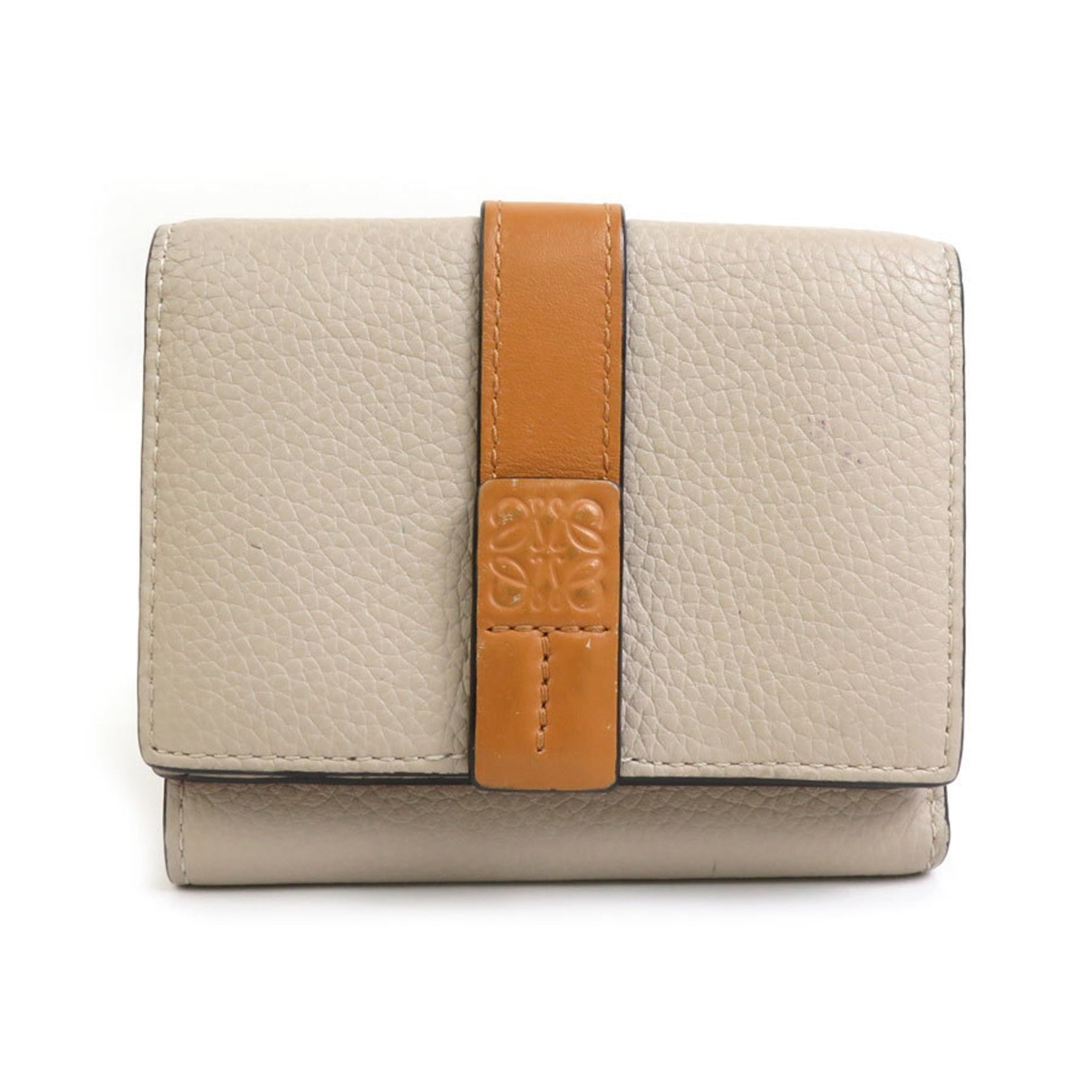 LOEWE Tri-fold Wallet Anagram Leather Greige Brown