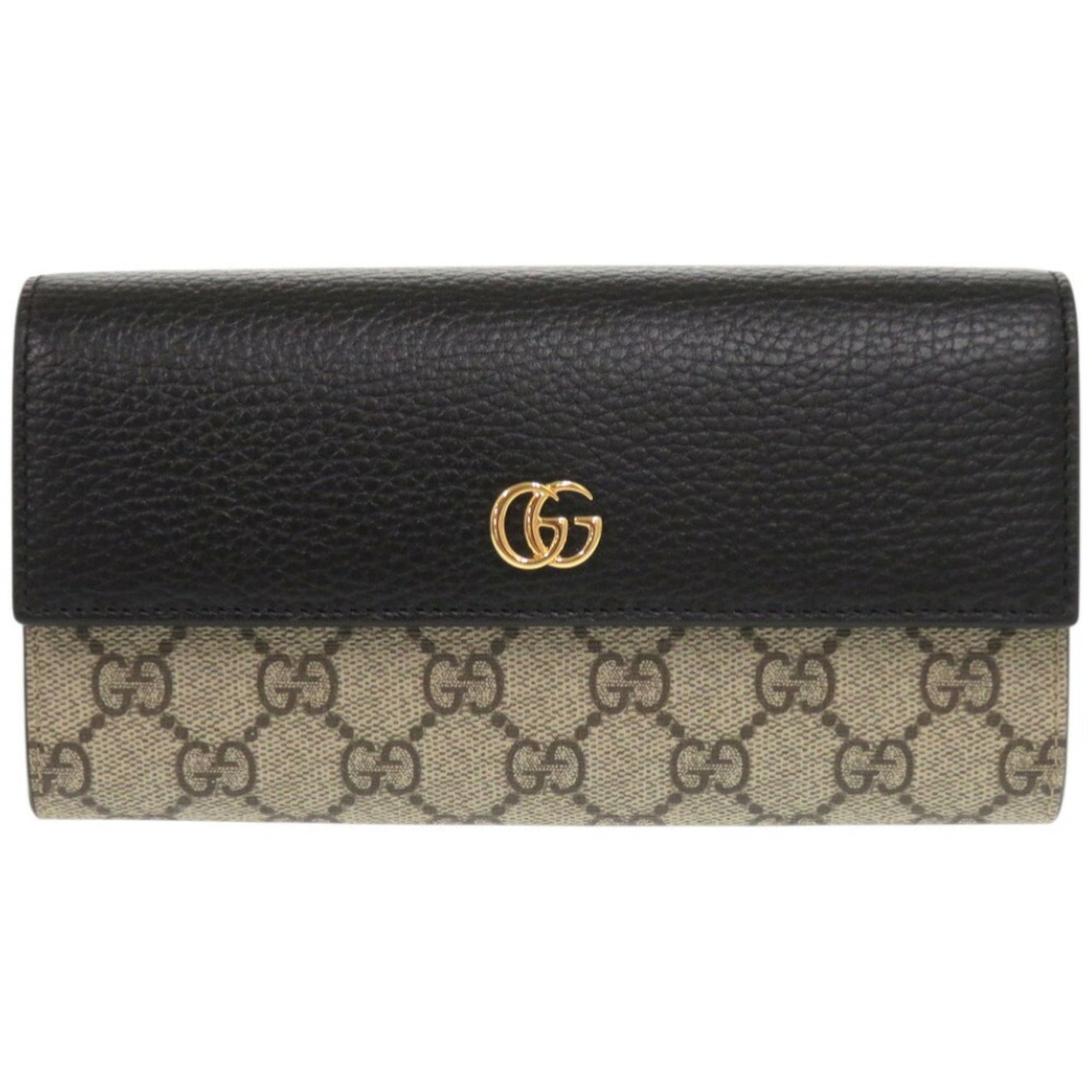 Unused Gucci Double G Bicolor Continental Wallet 1069) in GG Supreme leather black.