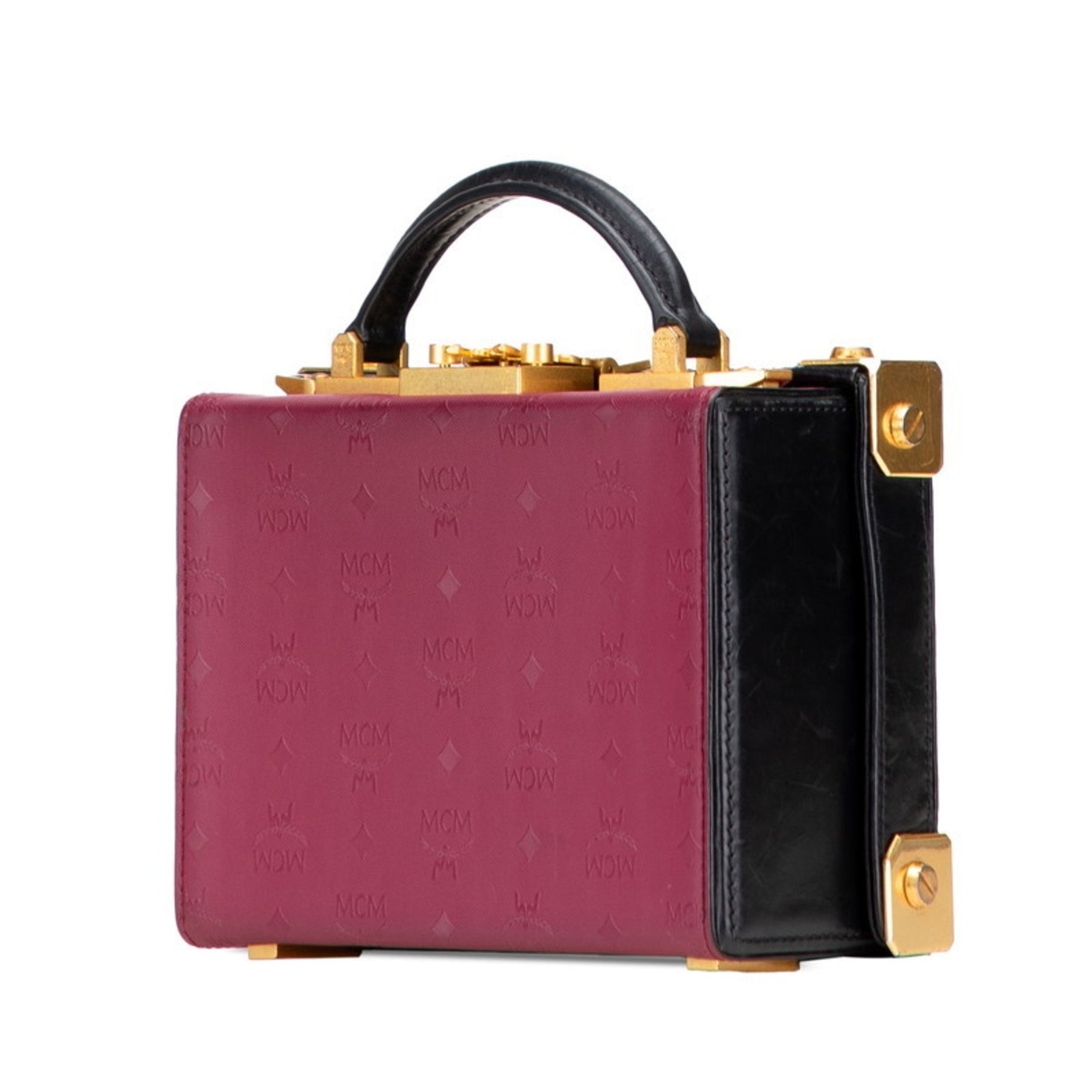MCM Visetos Logogram Trunk Bag, Shoulder Bag in Purple and Black Leather